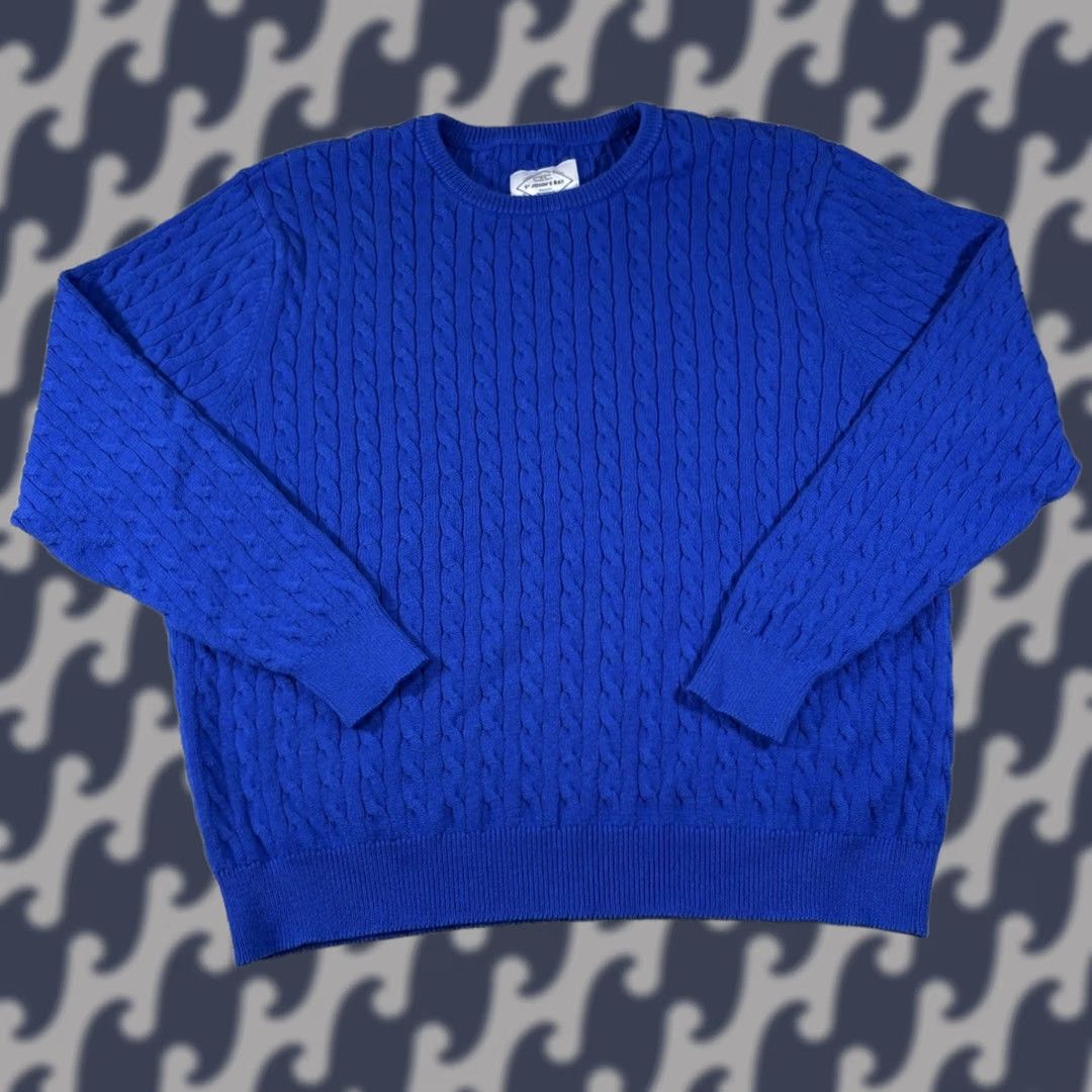 Vintage St. John's Bay Sweater Mens XL Blue Cable Knit Crewneck Pullover Size US XL / EU 56 / 4 - 1 Thumbnail