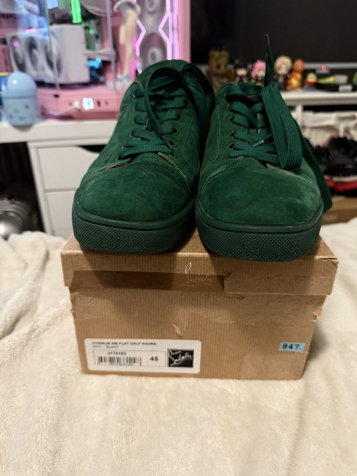 Christian Louboutin Christian Louboutin Low Top Junior Sneaker Green Suede Size US 10 / EU 43 - 13 Thumbnail