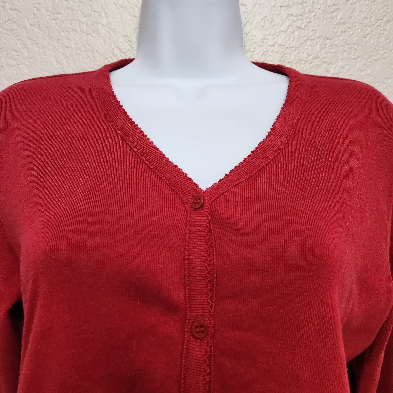Other Liz Claiborne Lizwear Red V Neck Button Up Cardigan Medium Size M / US 6-8 / IT 42-44 - 2 Thumbnail