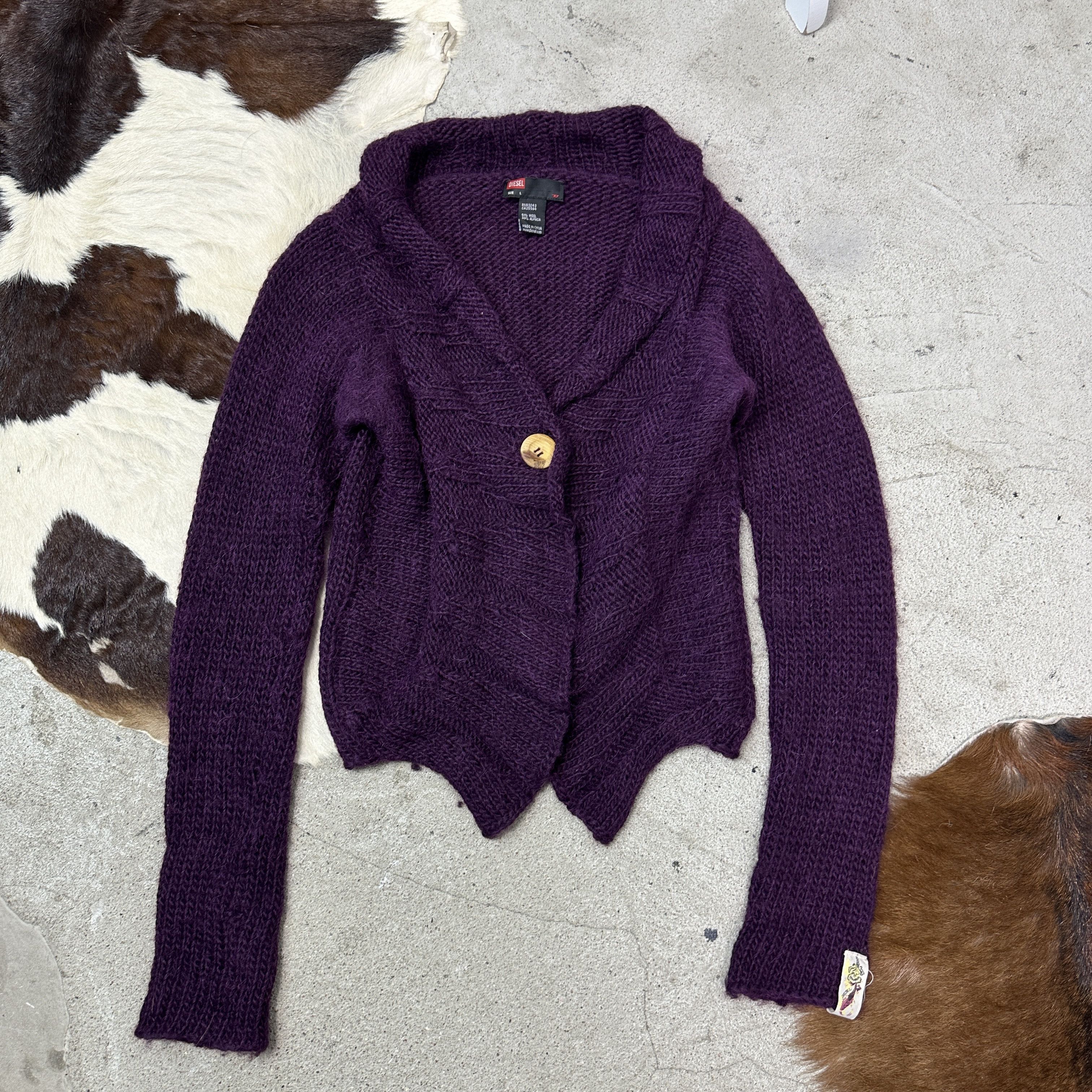 Vintage Vintage Alpaca Wool Mohair Plum Purple Diesel Cardigan Y2K Size L / US 10 / IT 46 - 2 Thumbnail
