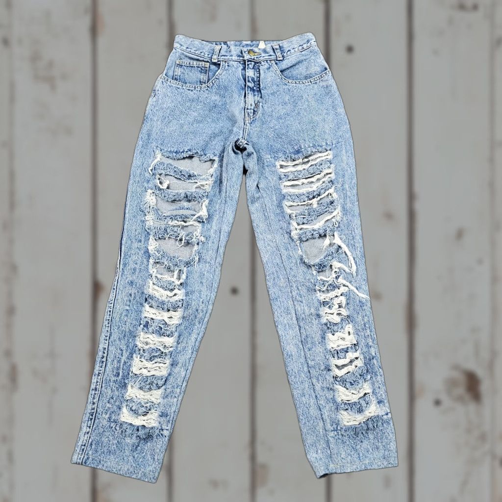 Vintage VINTAGE Kozmic Bluez High Rise Distressed Tapered Jeans Womens 29x28 Blue 90s Size 29" - 1 Thumbnail