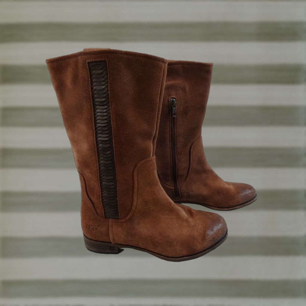 Ugg Boot Womens 7 Brown Suede Rugged Annisa Mid Calf Southwestern Boho Comfort