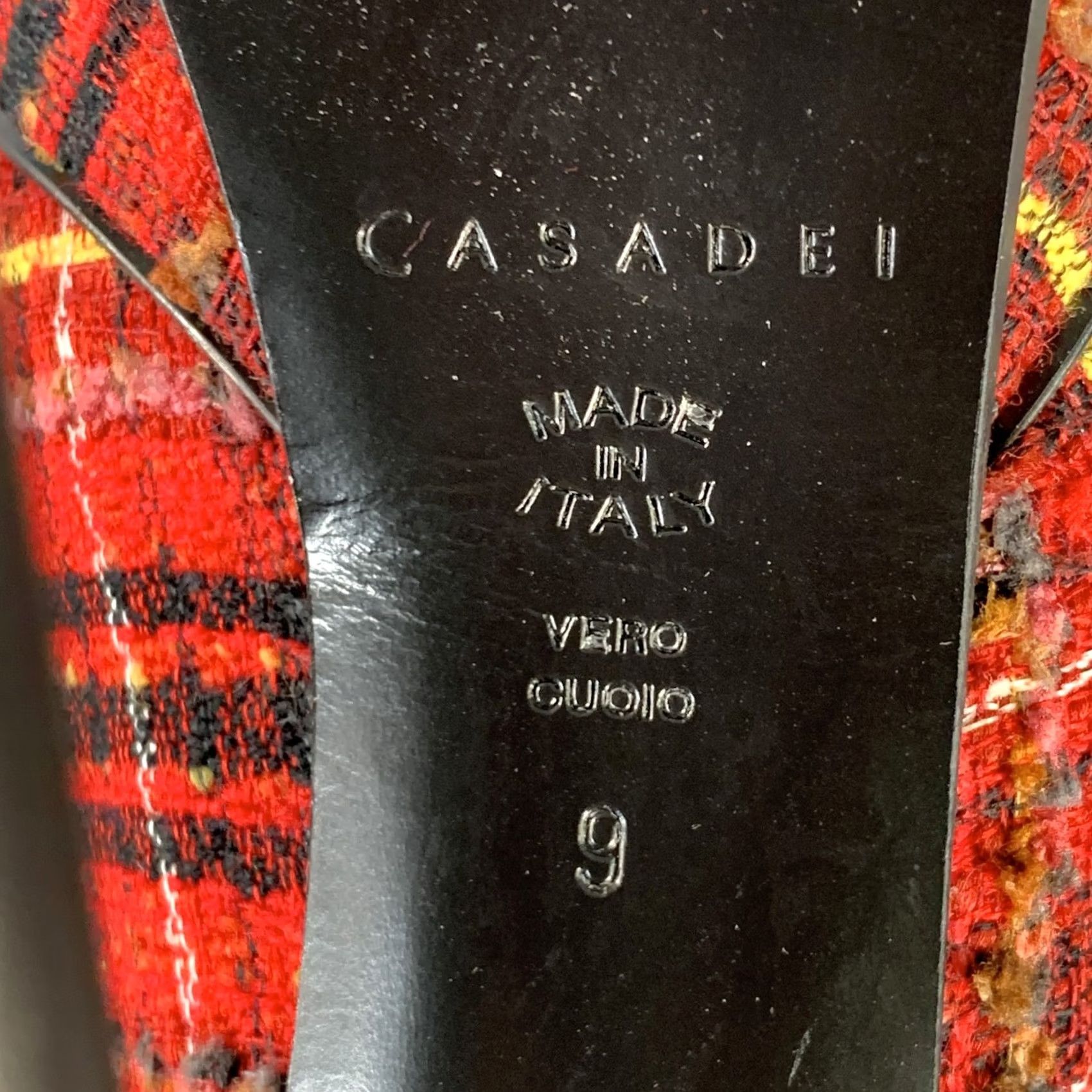 Casadei CASADEI Platform Pumps Size 9 Red Black Yellow Tweed Plaid Leather Trim Size US 9 / IT 39 - 7 Thumbnail