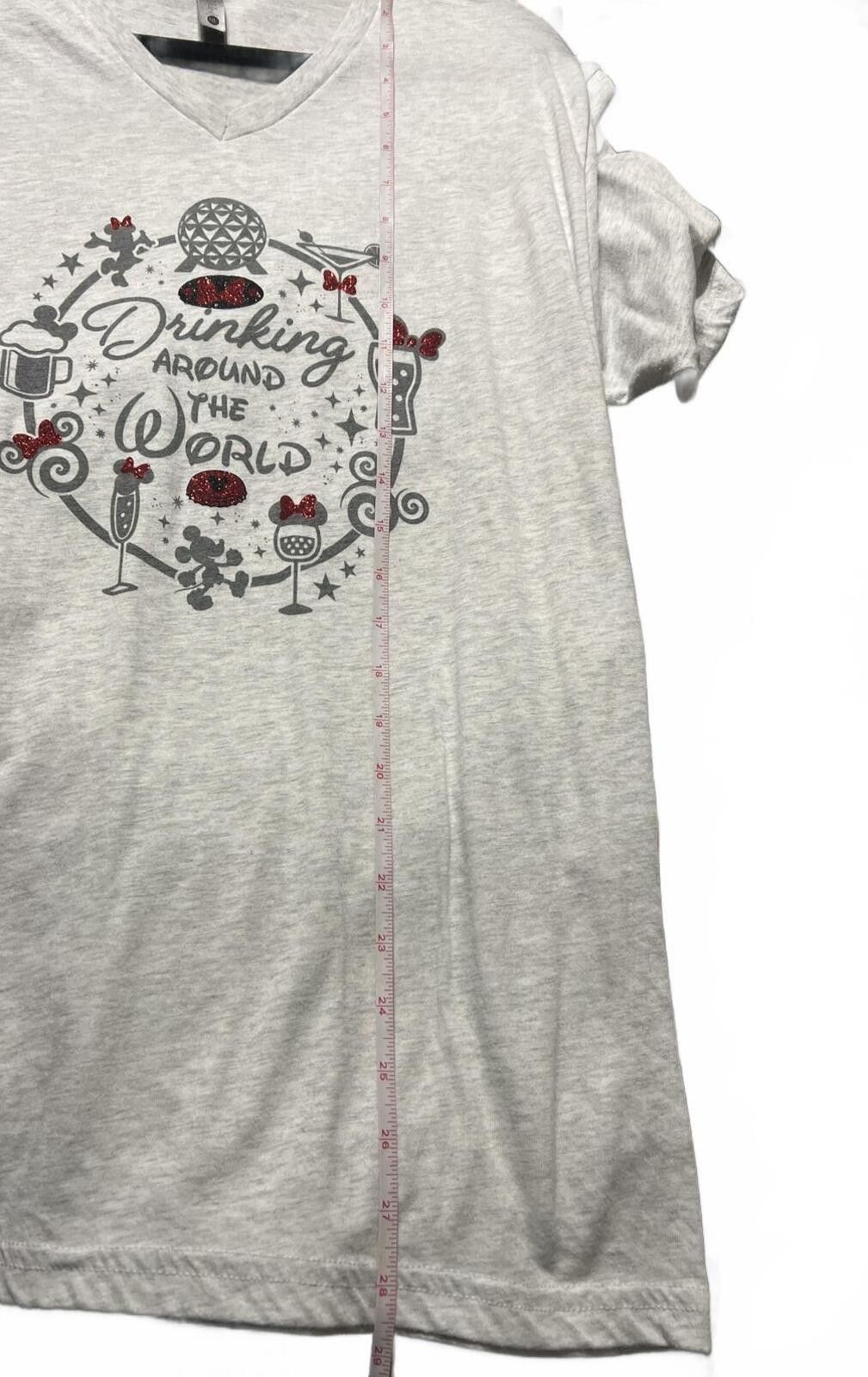 Next Level Apparel Gray V-Neck T-Shirt with Drinking Around the World Graphic M Size M / US 6-8 / IT 42-44 - 7 Thumbnail