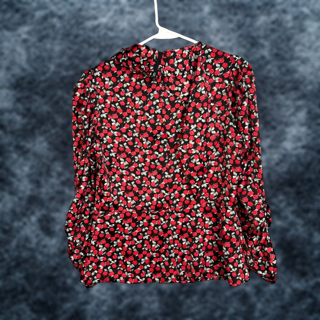 Zara Zara Blouse Womens Medium Floral Drape Neck Red & Black Rose Print Long Sleeve Mature Colorful 8/10 Womens Size M / US 6-8 / IT 42-44 - 1 Thumbnail
