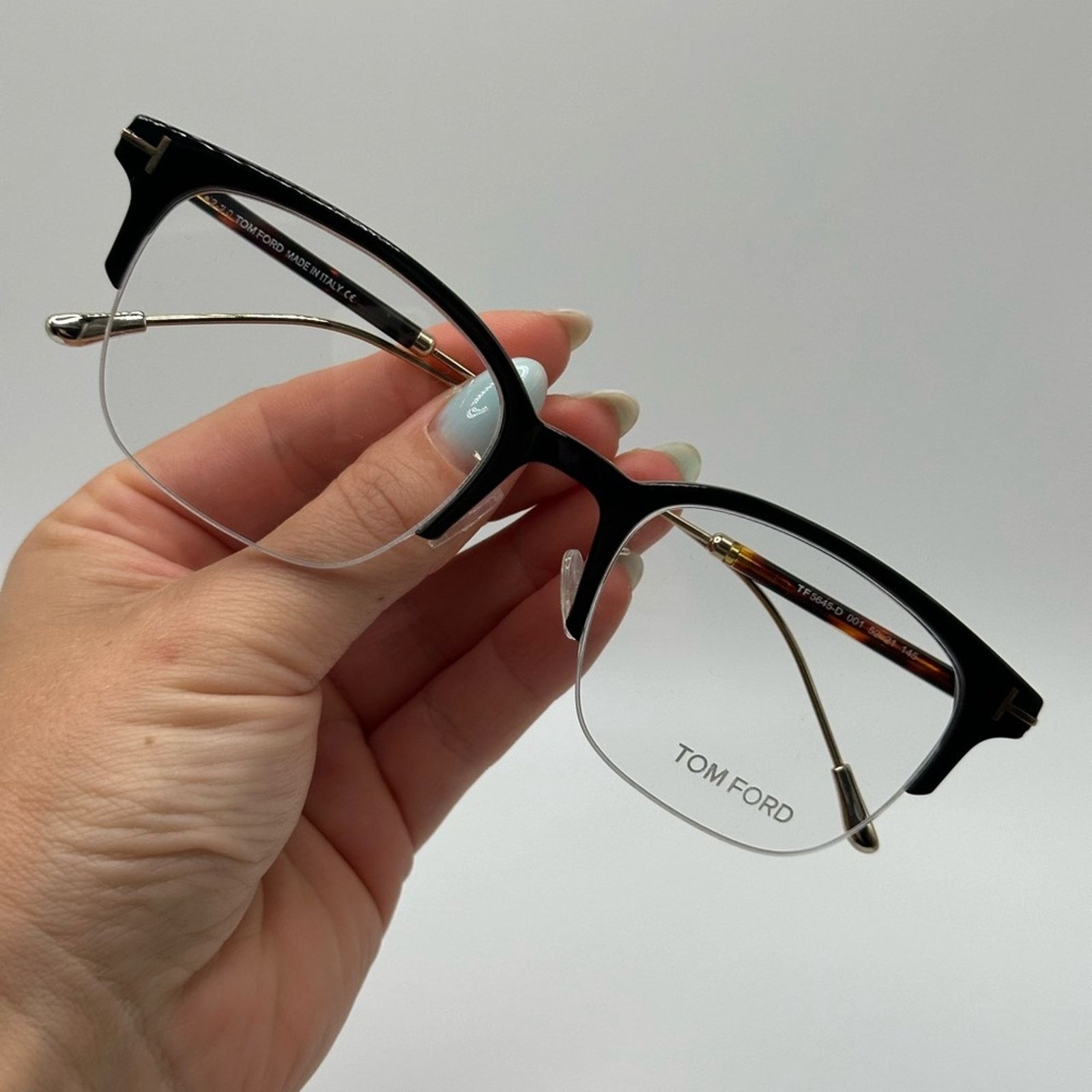 Tom Ford BRAND NEW TOM FORD FT5645-D/O 001 Black Gold Eyeglasses Size ONE SIZE - 6 Thumbnail