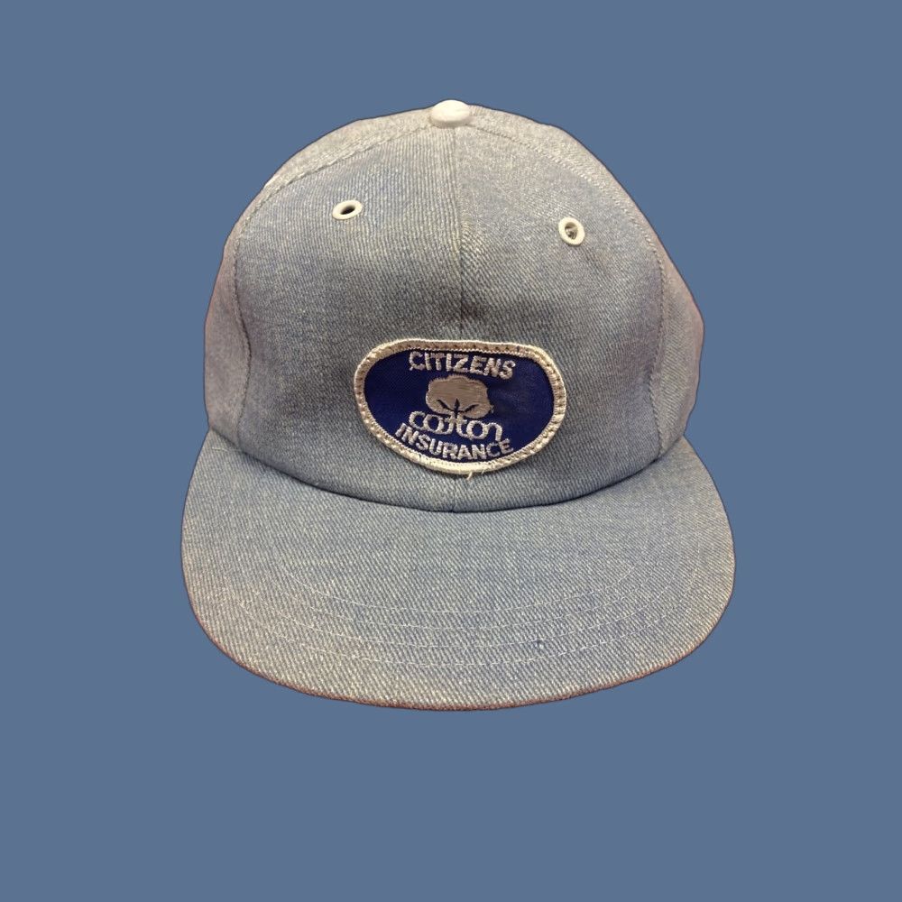 Citizen VINTAGE Citizen Snapback Trucker Hat Men Adjustable Blue Denim Cotton Insurance Patch Made in USA USA Theme Mens Size ONE SIZE - 1 Thumbnail