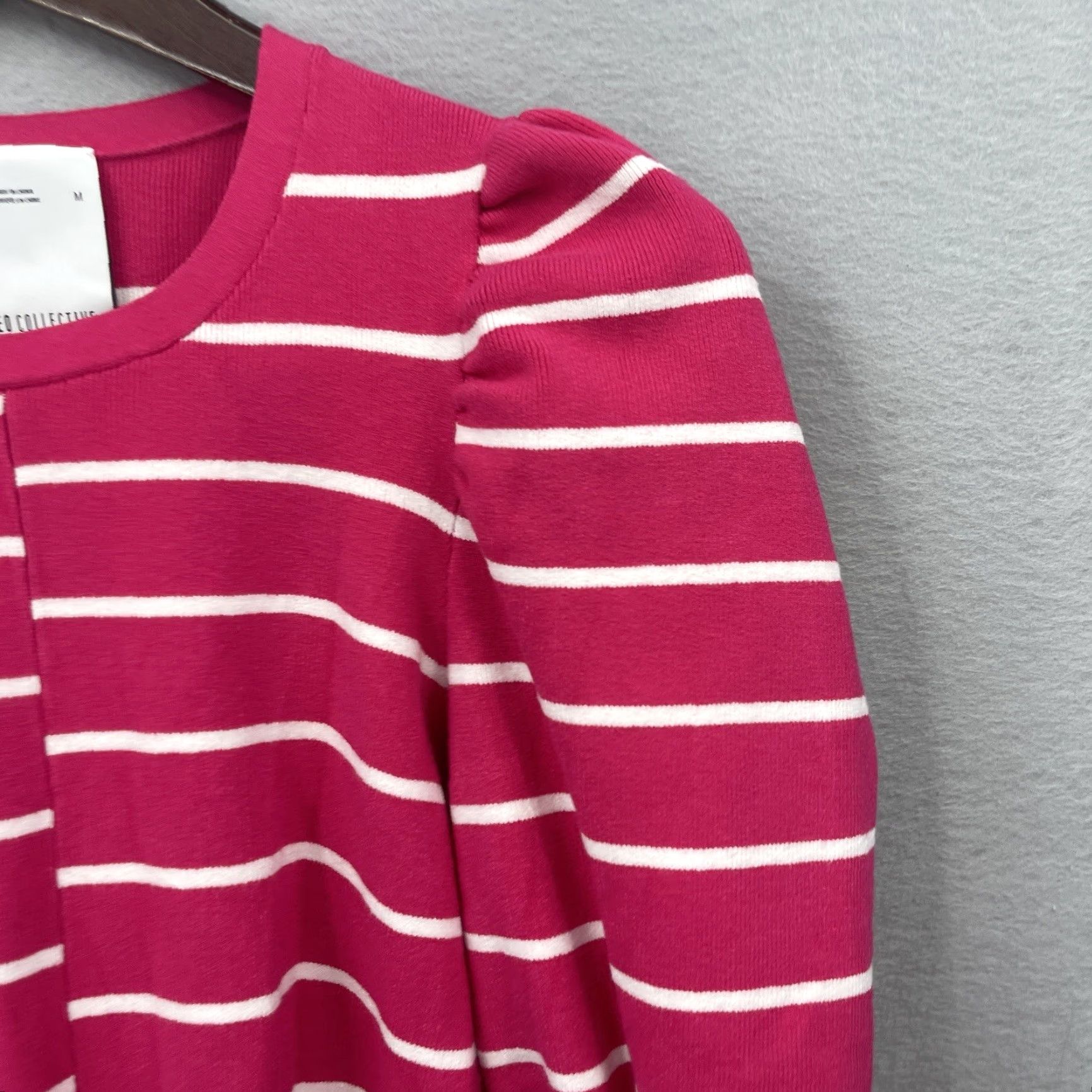 Vintage C/MEO COLLECTIVE Sweater Women M Striped Puff Sleeve Knit Pink Preppy Pullover Womens Size M / US 6-8 / IT 42-44 - 4 Thumbnail
