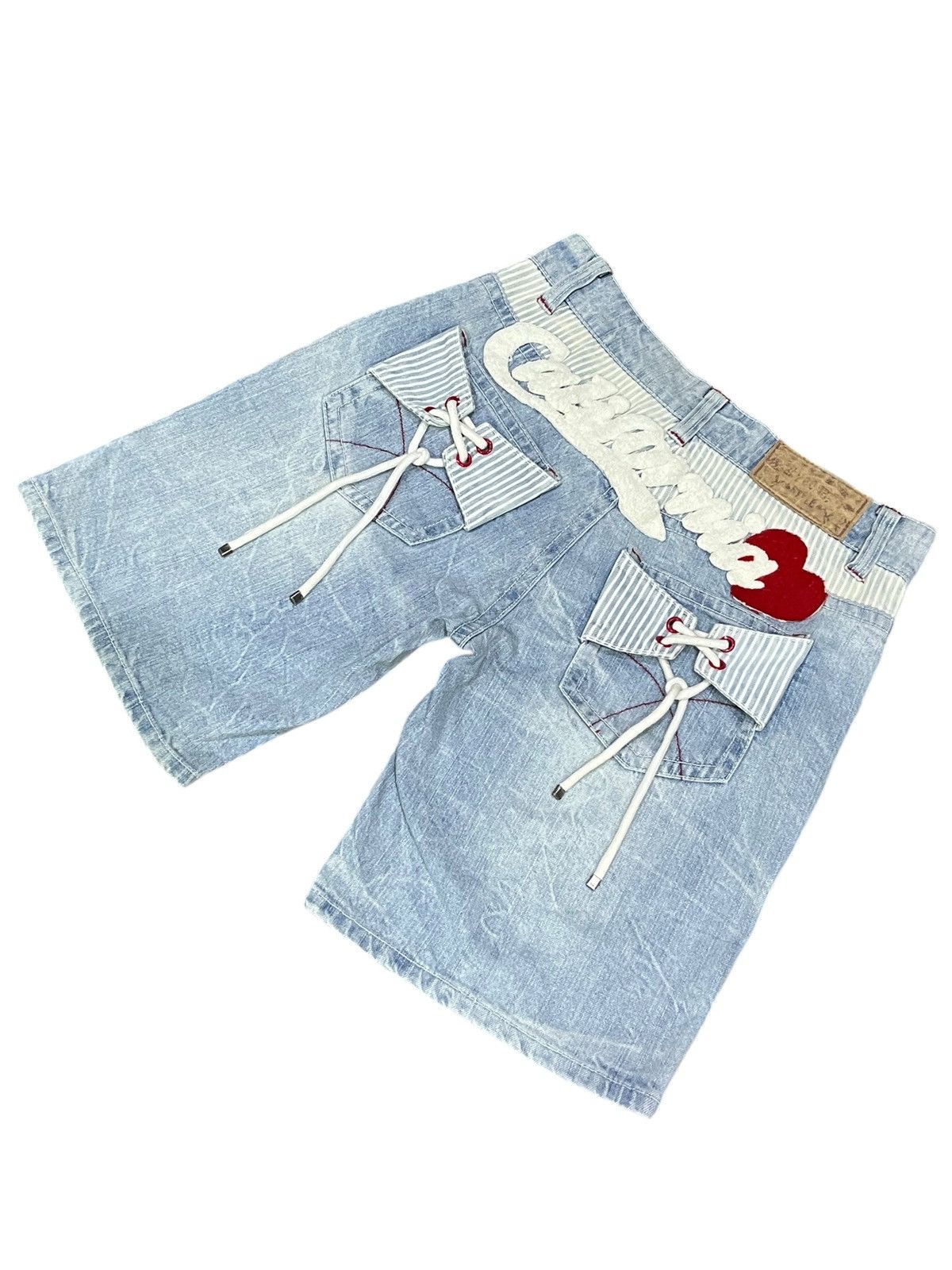 Vintage CALIFORNIA❤️Bold Spellout Laced Pockets Light Wash Shorts ❤️ Size 27" / US 4 / IT 40 - 4 Thumbnail