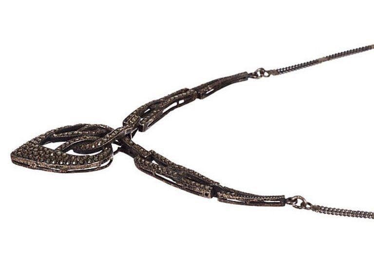 Designer Art Deco Sterling Silver Pave Marcasite Heart Necklace Size ONE SIZE - 5 Thumbnail