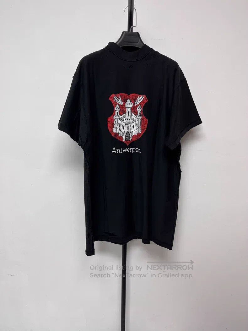 Balenciaga Logo Printed Distressed Round Neck Short Sleeve