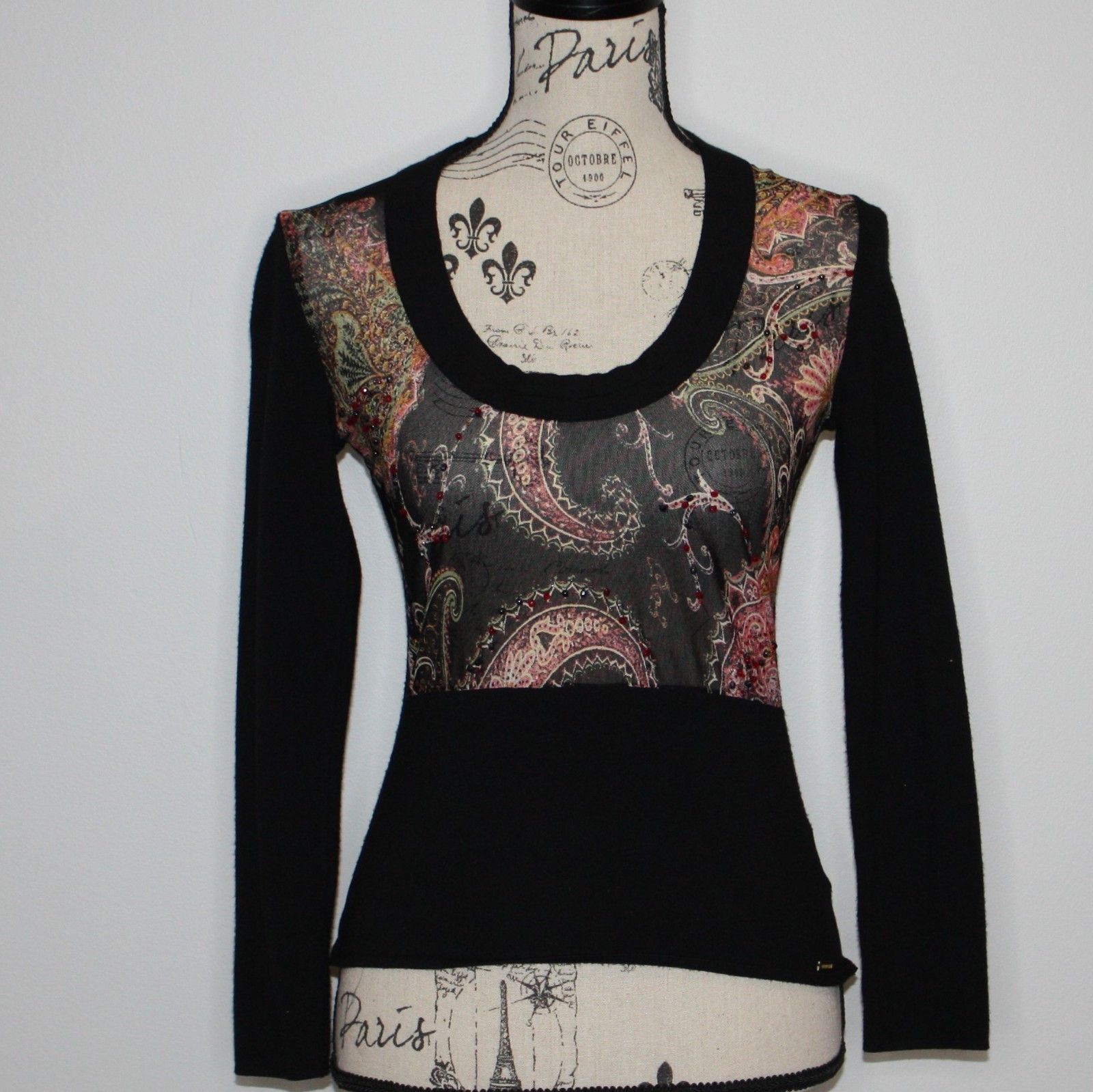 Roberto Cavalli Black Knit Sweater with Crystal Beaded Mesh Front size M Size M / US 6-8 / IT 42-44 - 7 Thumbnail
