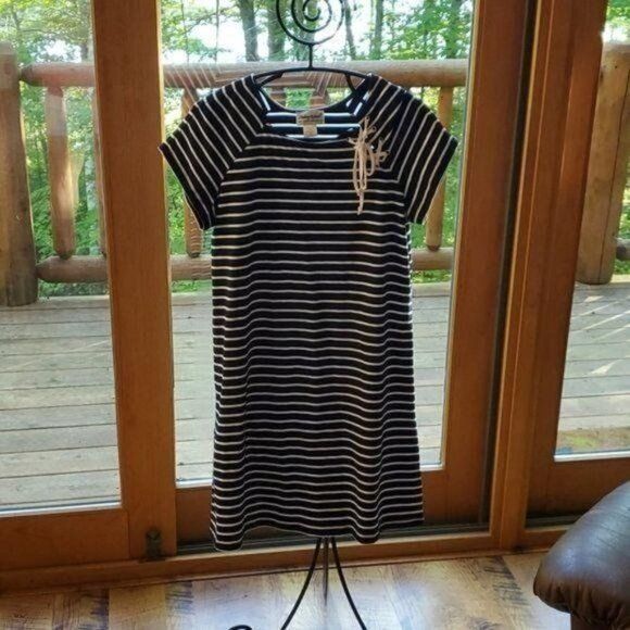 Vintage Anthony Richards Striped Decorative Neck Closure Short Sleev Size S / US 4 / IT 40 - 1 Thumbnail