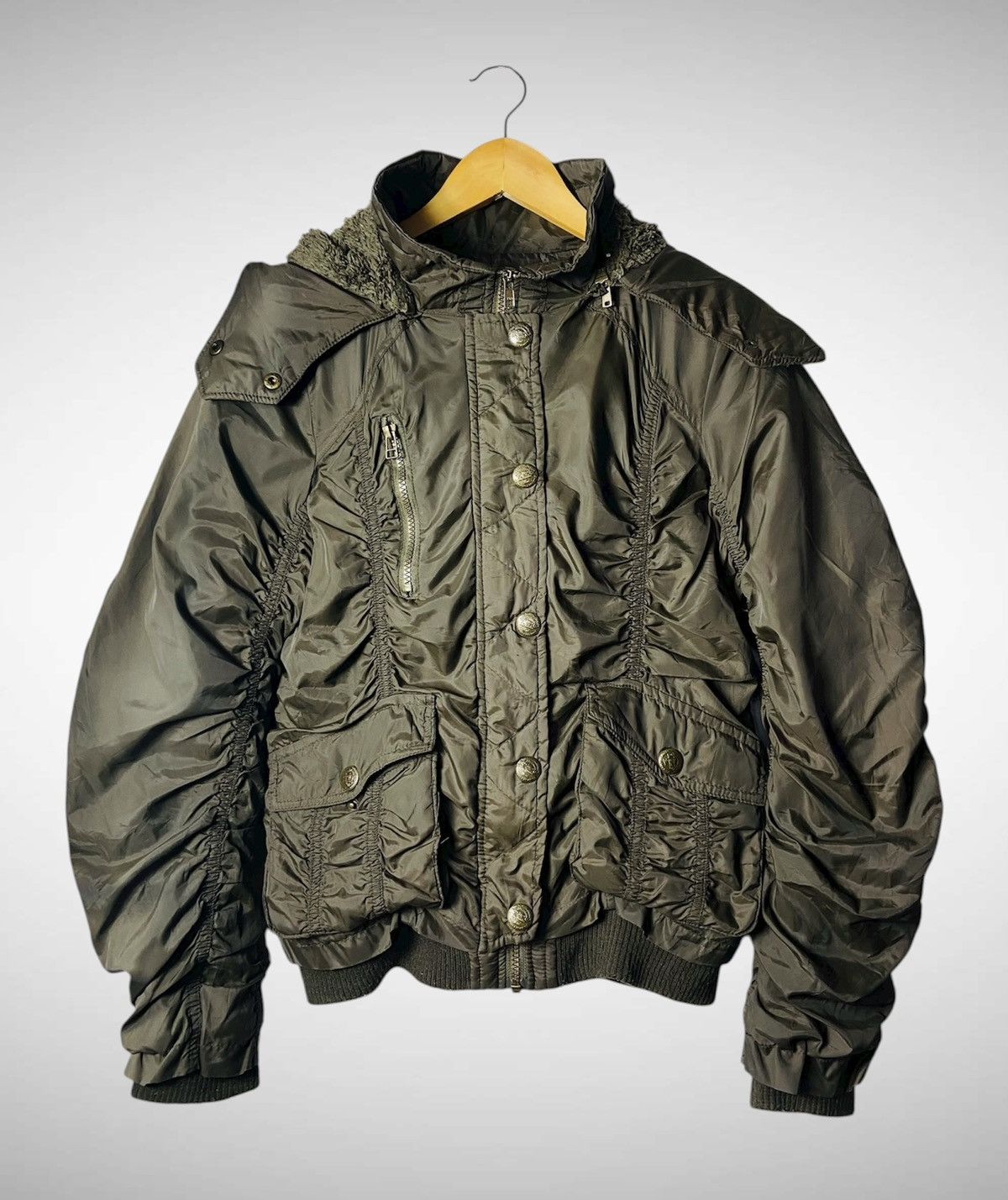 Seditionaries Faded Sky Bomber Mini Fur Hoodie Nylon Jacket Size M / US 6-8 / IT 42-44 - 1 Thumbnail
