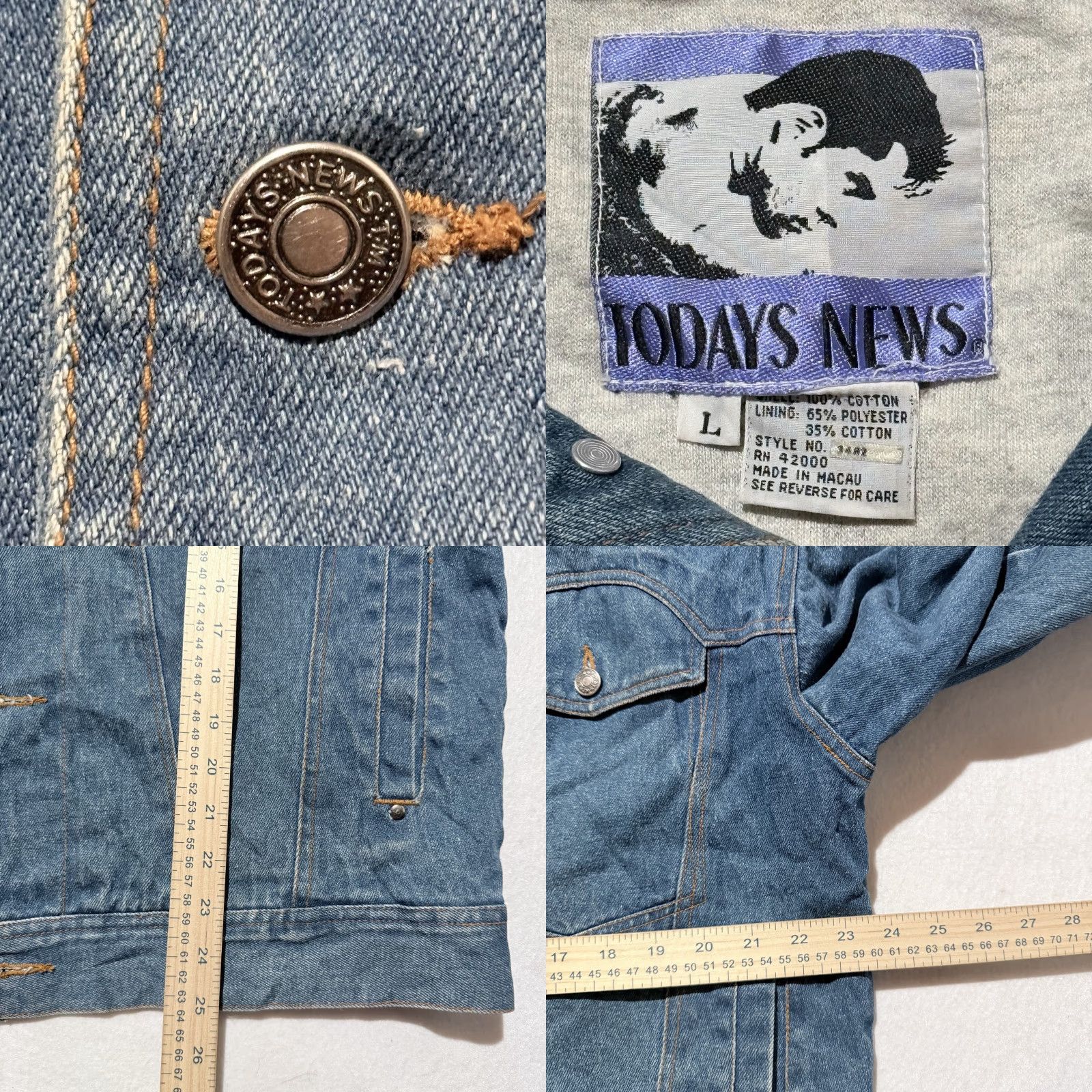 Denime VINTAGE Todays News Jacket Mens Large Hooded Denim Trucker Blue Pockets Button 90s Retro Casual Size US L / EU 52-54 / 3 - 9 Thumbnail