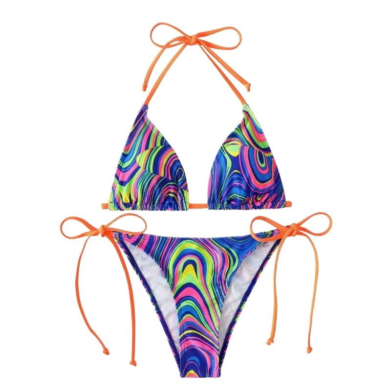 Shein Micro Bikini Fluid Pattern in Blue/Orange, Size M Size M / US 6-8 / IT 42-44 - 1 Preview
