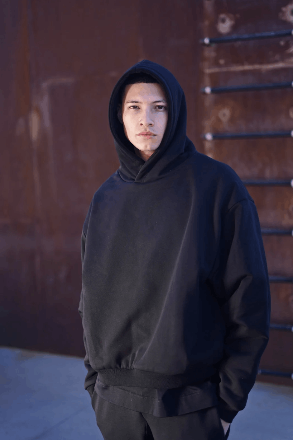 Rue Porter BOXY DOUBLE LAYER BIG FACE HOODIE - BLACK