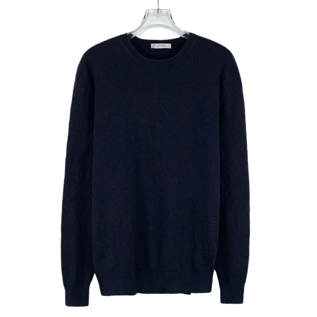 Versace Versace Navy Argyle Wool Long Sleeve Knit Sweater K26WX Size US M / EU 48-50 / 2 - 1 Thumbnail