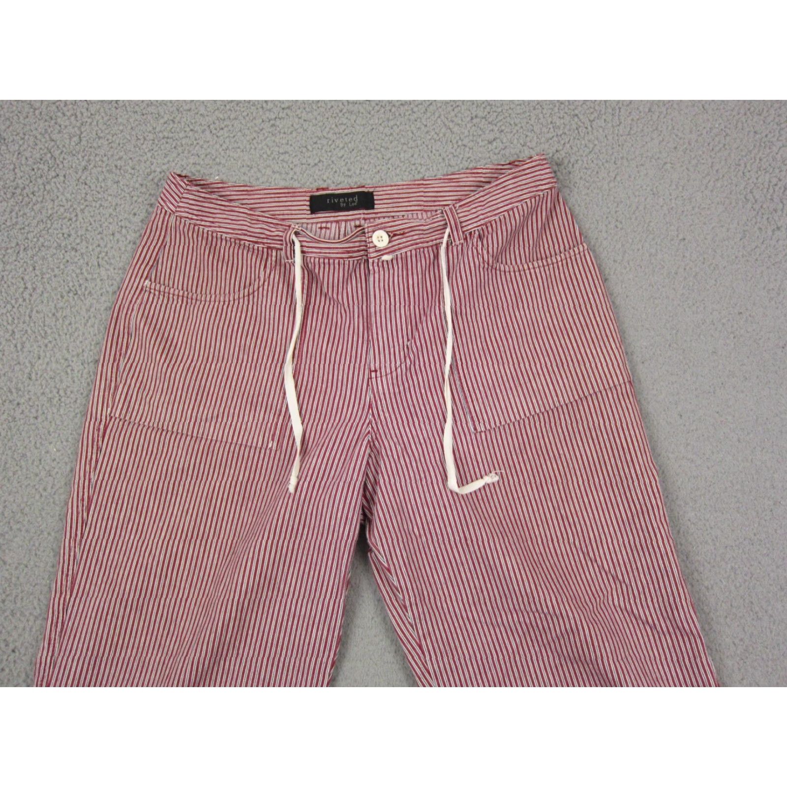 Lee VINTAGE Lee Pants Womens 14 Red Striped Cropped Riveted Talon Zip 80s Drawstring Size 36" / US 14 / IT 50 - 2 Thumbnail