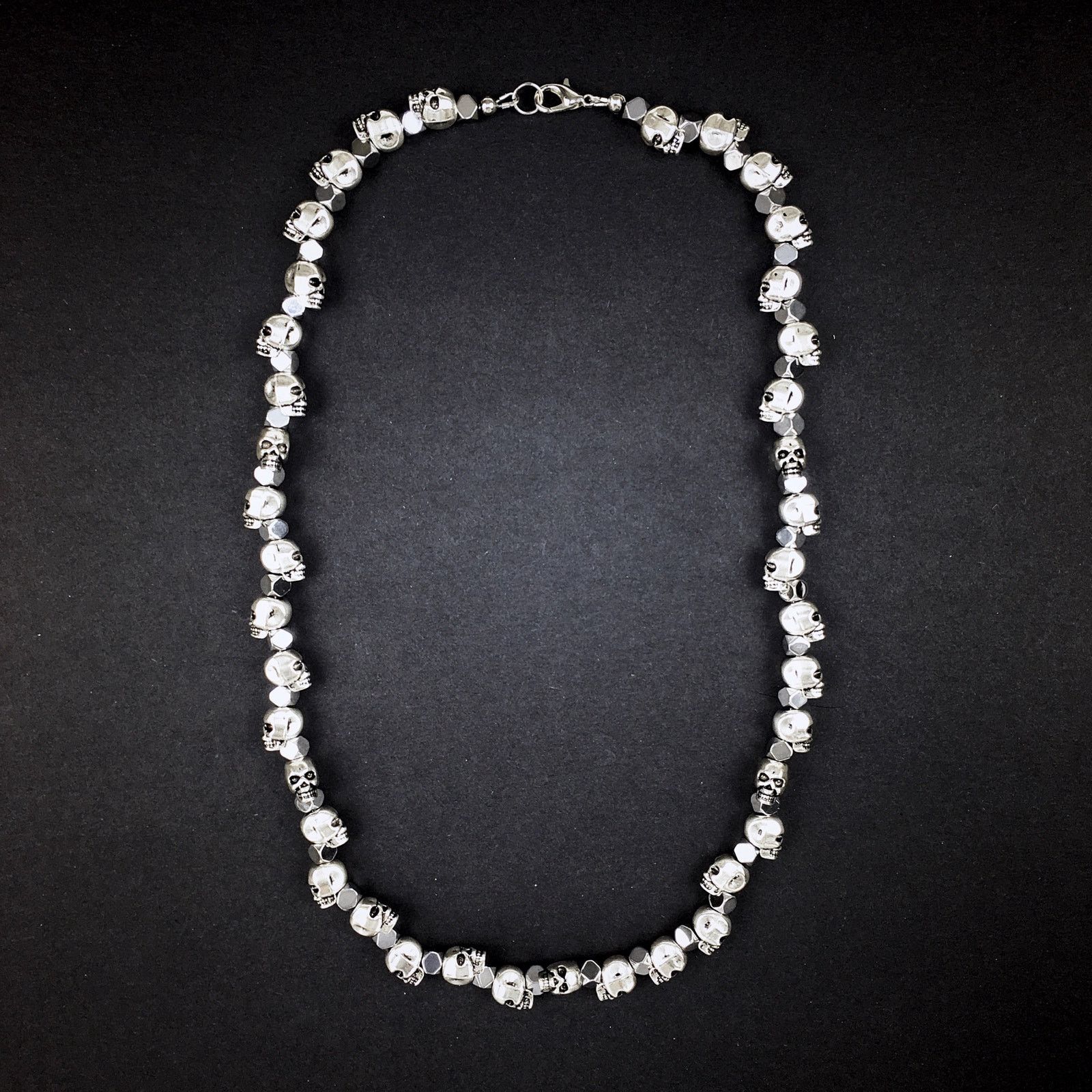 Handmade 💀 24” Silver Skull and Hematite Beaded Necklace Chain Size ONE SIZE - 2 Thumbnail