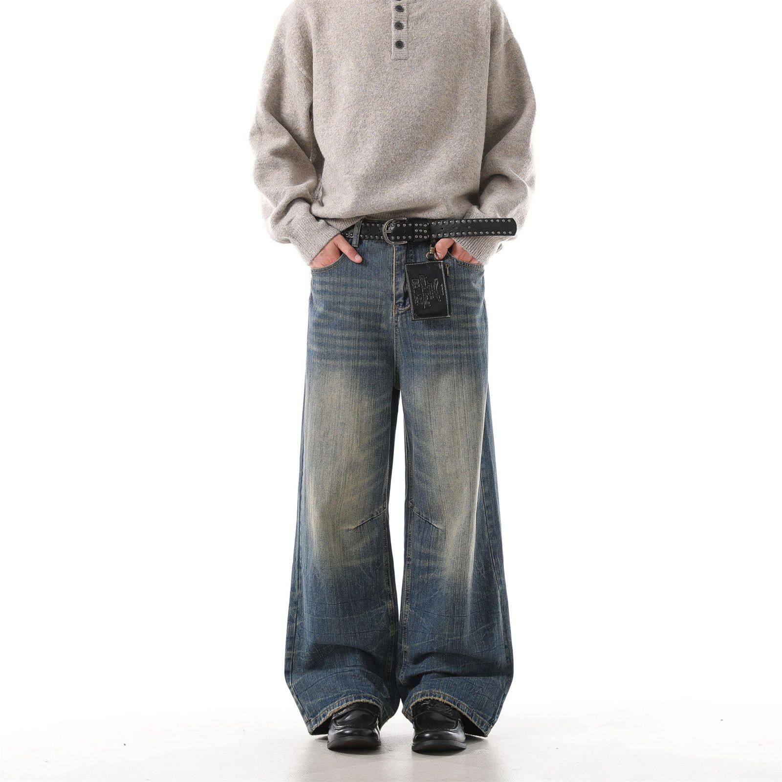 Vintage Blue Wide Leg Vintage Wash Denim Jeans, Relaxed Fit Jeans Size US 32 / EU 48 - 3 Thumbnail
