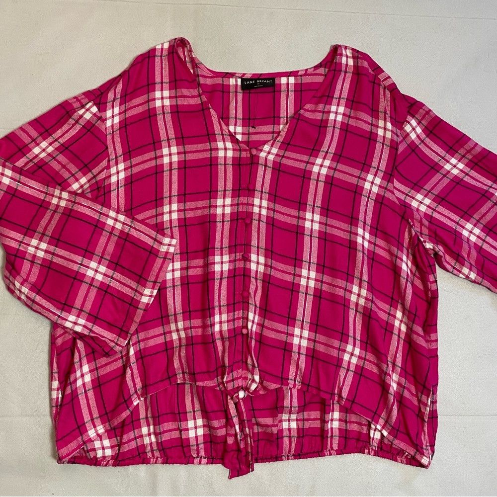Other New Lane Bryant Classic Button-Down Tie-Hem Long Sleeve Pla Size 3XL / US 20-22 - 6 Thumbnail