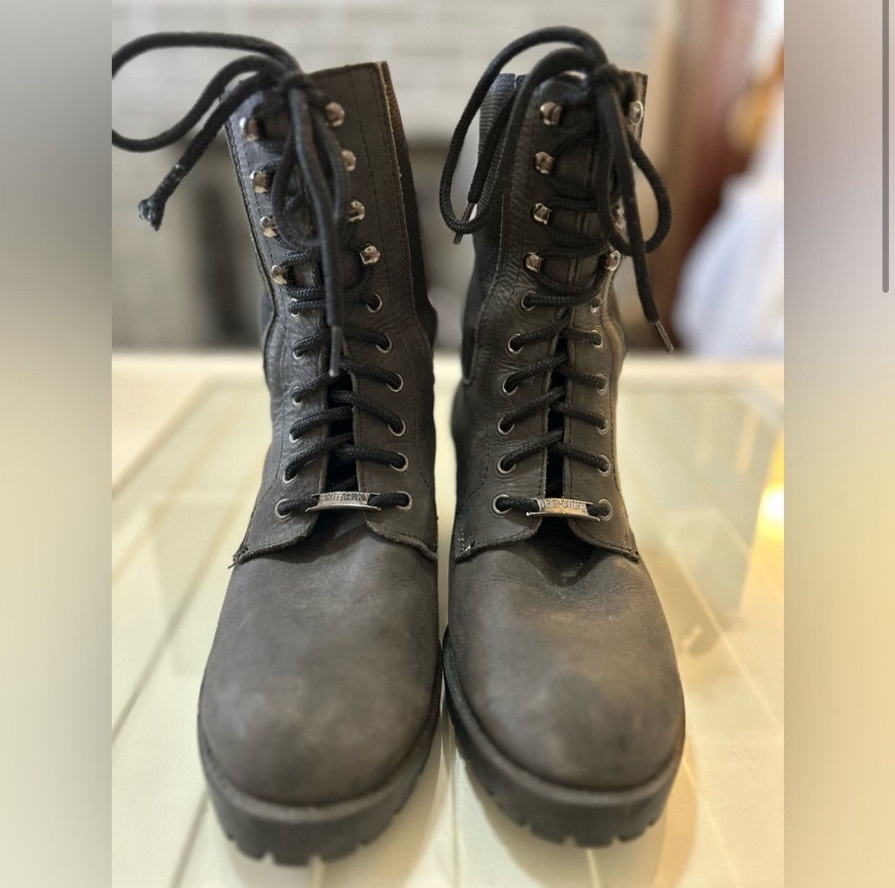 Harley Davidson × Vintage VTG 90s Harley Davidson Black Leather Moto Combat Boots Sz 8 Size US 8 / IT 38 - 2 Thumbnail