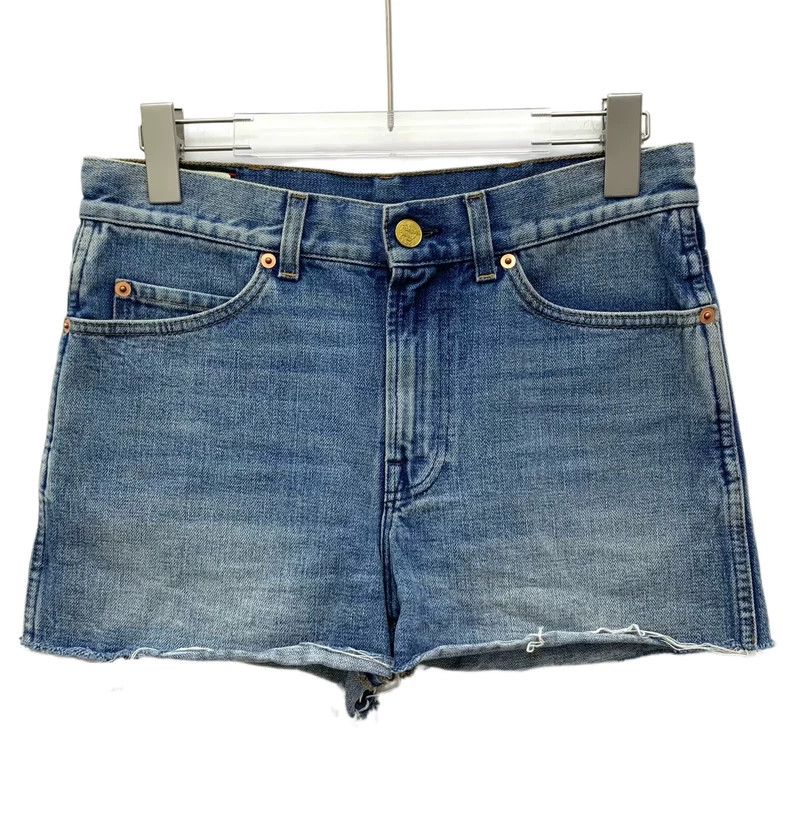 Gucci Blue Strawberry Embroidered Denim Shorts-yf