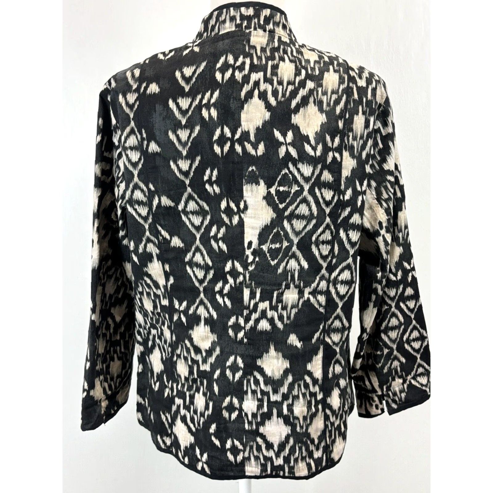 Vintage Chicos Ikat Janelle Lightweight Open Front Jacket Women's Large Black Ecru Size XS / US 0-2 / IT 36-38 - 3 Thumbnail