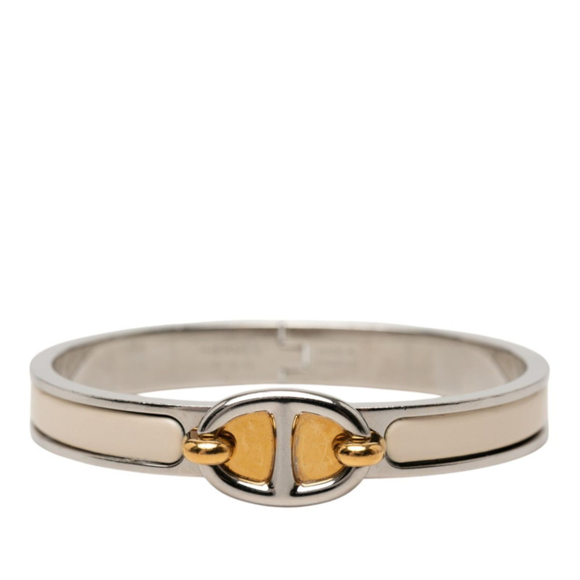 Hermes Hermes Mini Click Chaine d'Ancre PM Bangle, Silver, Ivory, Gold Metal, Enamel Plated, Women's. Size ONE SIZE - 1 Thumbnail