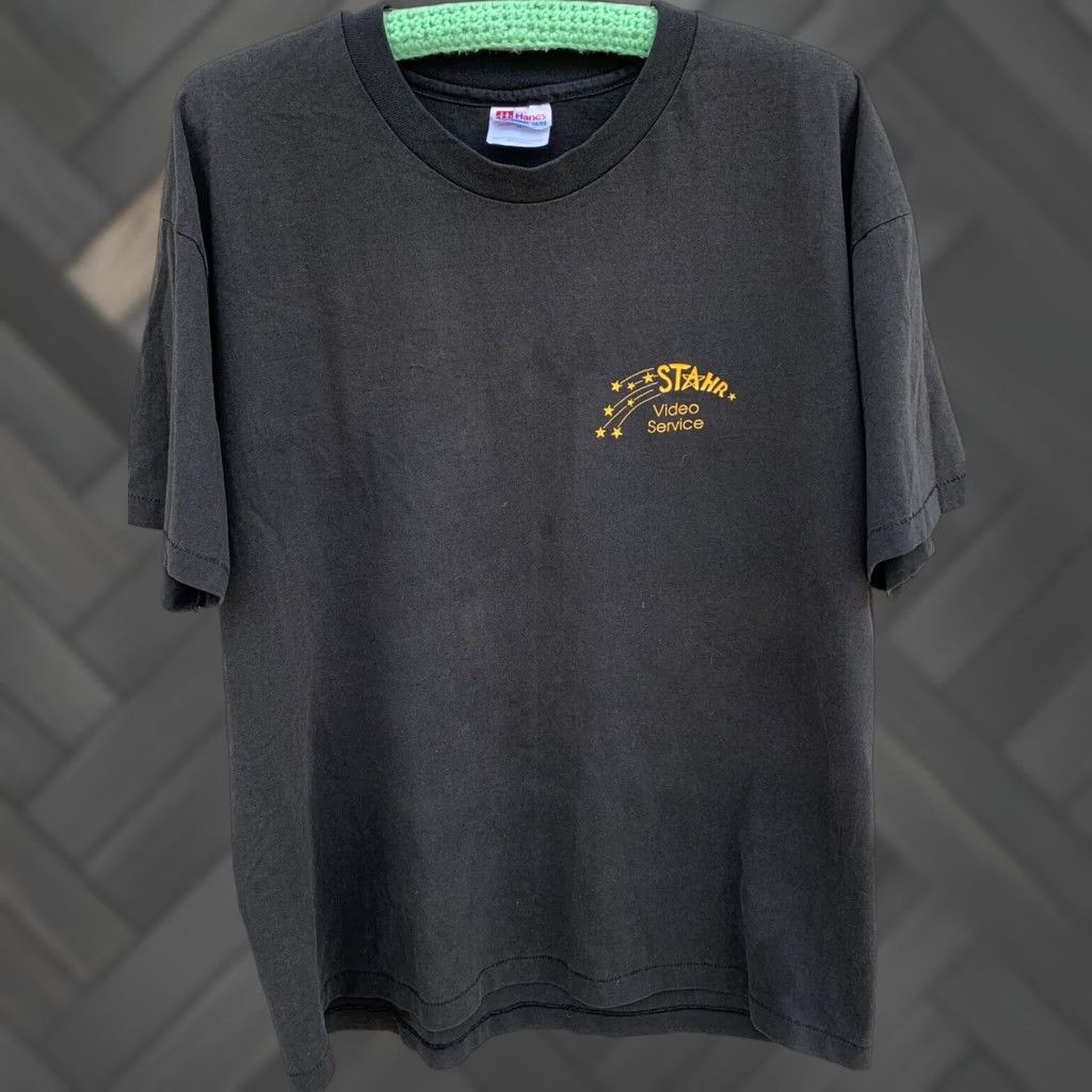 Hanes VINTAGE Hanes T-Shirt XL Unisex Adults Black 50/50 80s 90s Graphic Print Front Back Single Stitch Crew Neck Short Sleeve Made in USA Size US XL / EU 56 / 4 - 1 Thumbnail