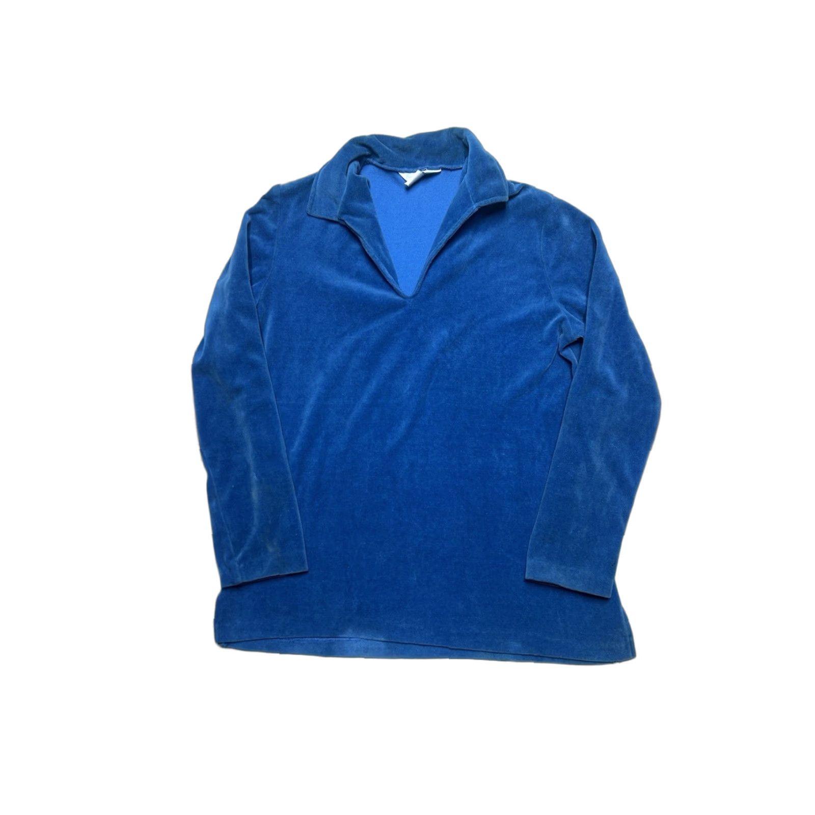 Sears VINTAGE Sears Shirt Adult Women 70s Velour Blue Long Sleeve Open Neck Size 16 Size XXL / US 16-18 / IT 52-54 - 1 Thumbnail