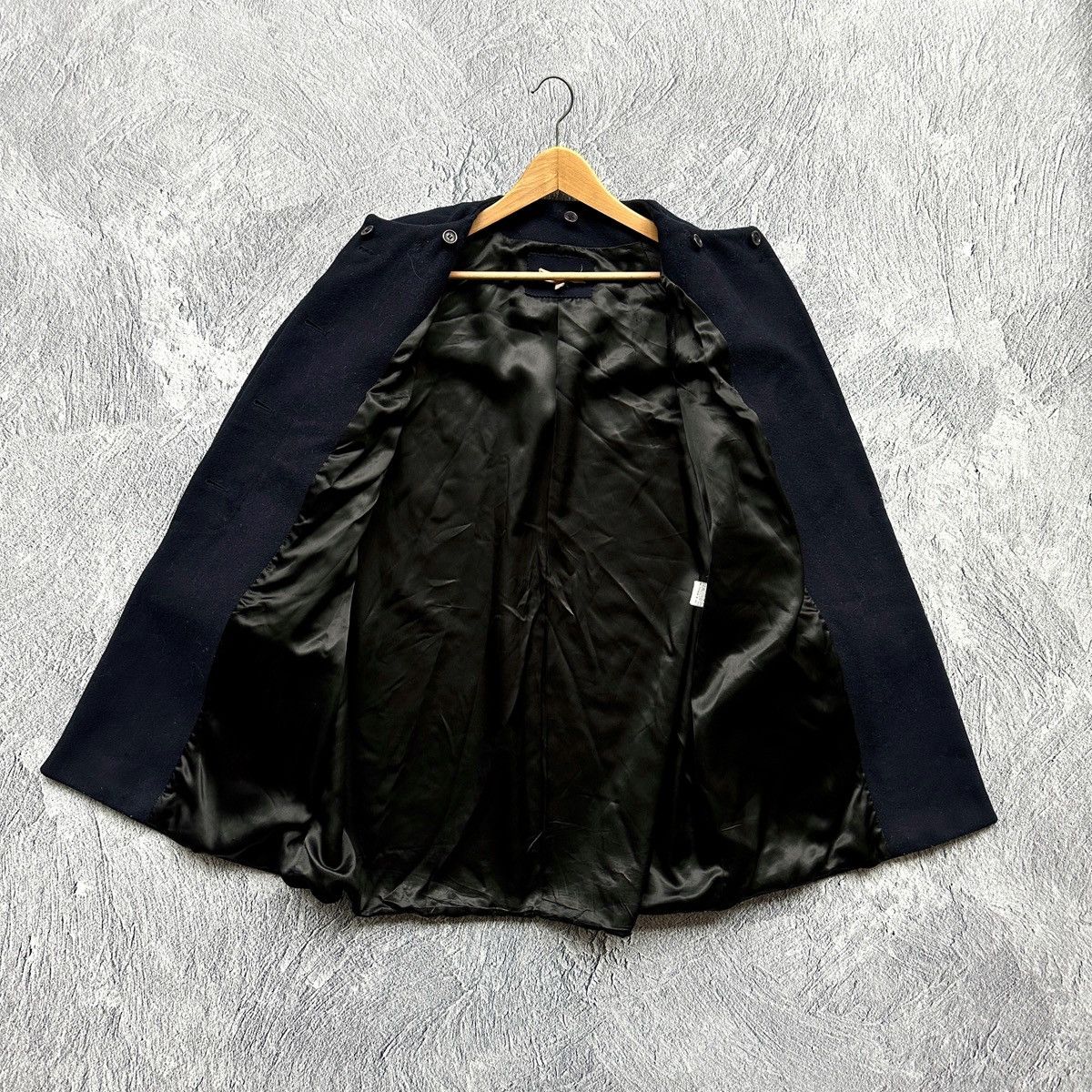 Sandro SANDRO Paris Navy Blue Wool Blend A-Line Collarless Coat Size M / US 6-8 / IT 42-44 - 8 Thumbnail