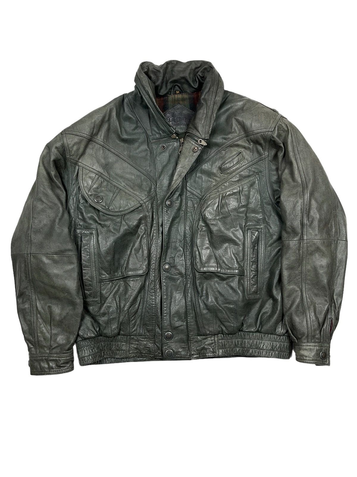 image of Archival Clothing x Avant Garde Archival Leather Jacket Avant Garde Multi Pocket in Swamp (Size XL)