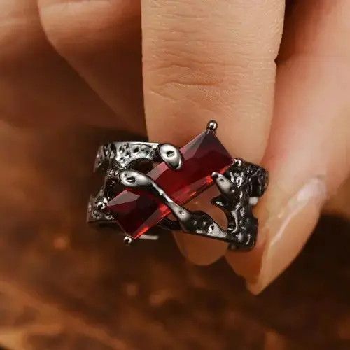 Jewelry × Vintage Black Gothic Irregular Thorns Ruby Rings Size ONE SIZE - 3 Thumbnail