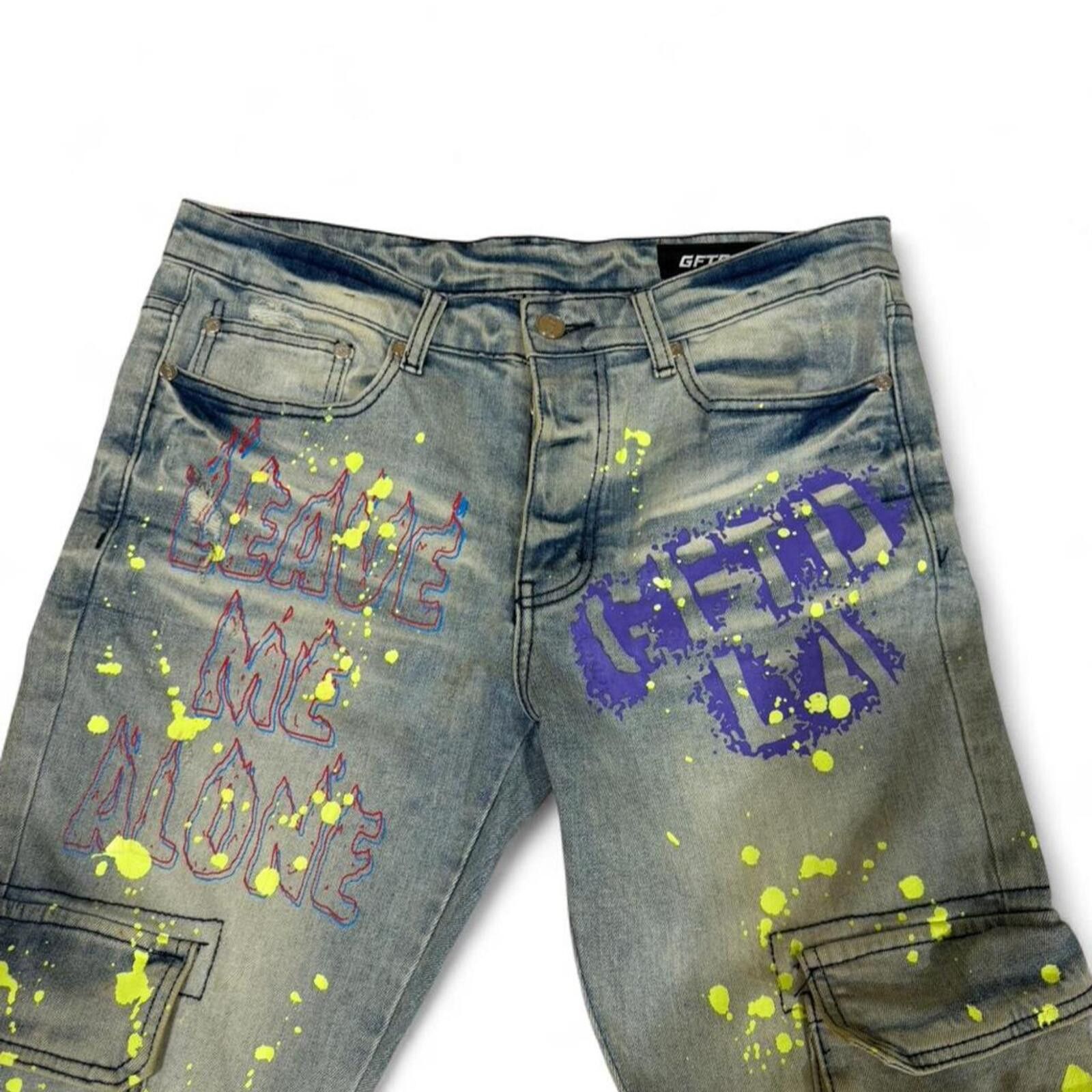 True Religion GFTD Los Angeles green paint splatter cargo jean Size US 32 / EU 48 - 2 Thumbnail