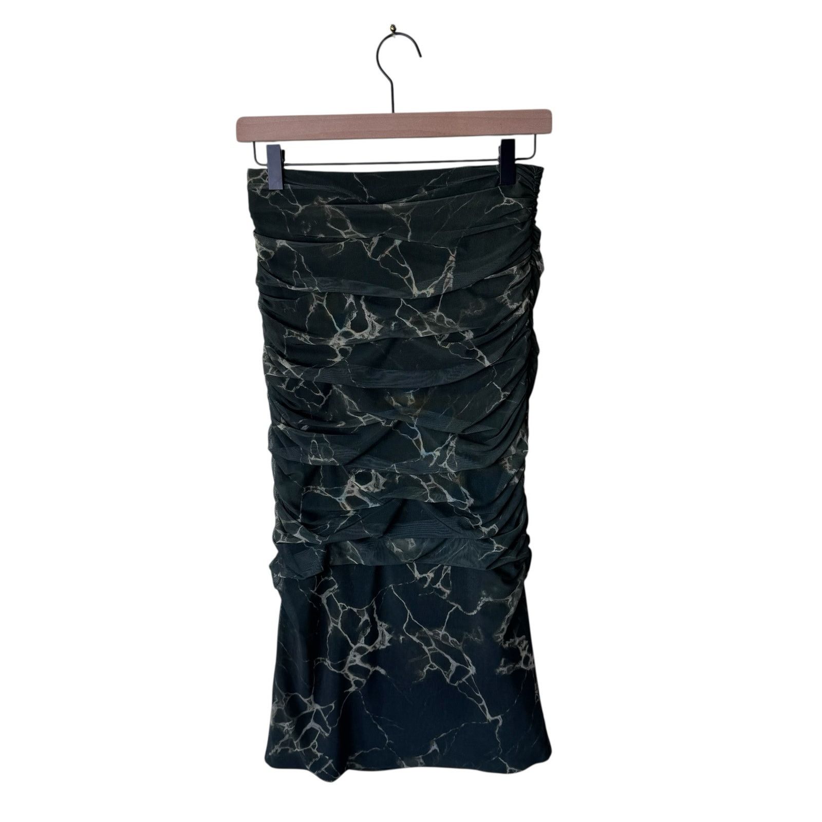 Zara ZARA Chiffon Printed Draped Tulle Ruched Skirt Green Size 28" / US 6 / IT 42 - 2 Thumbnail