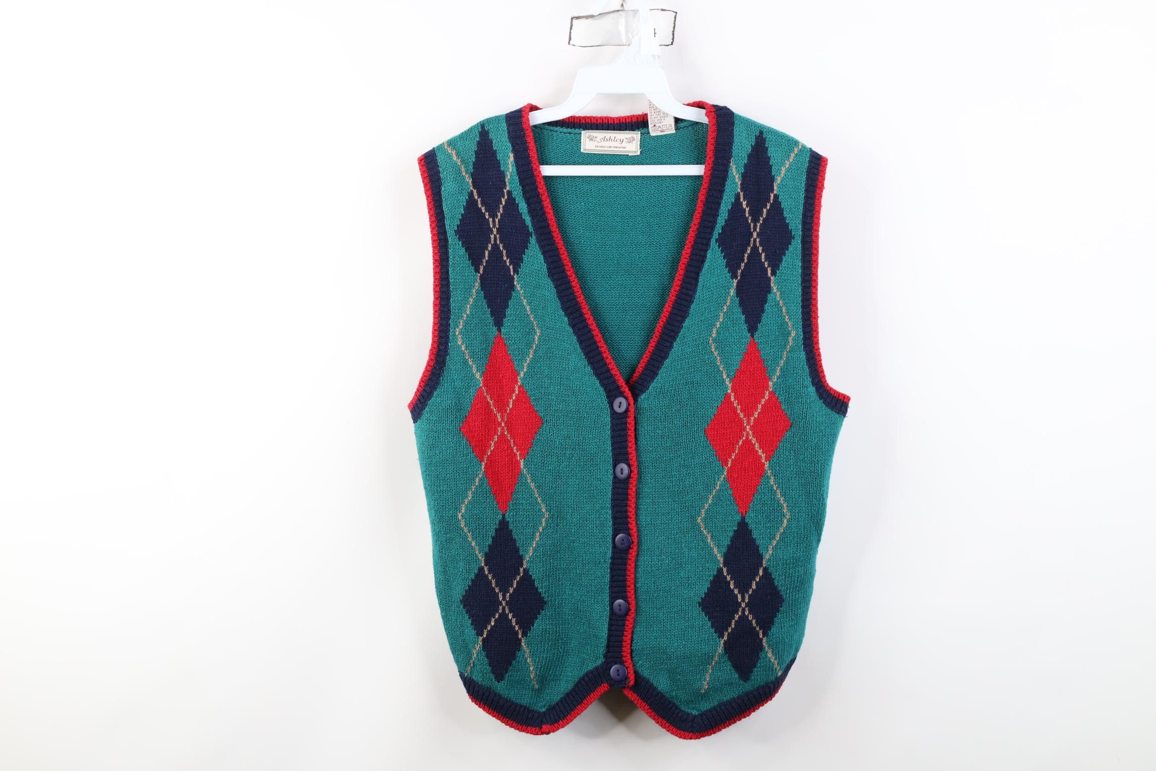 Vintage Vintage 90s Streetwear Diamond Knit Cardigan Sweater Vest Size M / US 6-8 / IT 42-44 - 1 Thumbnail