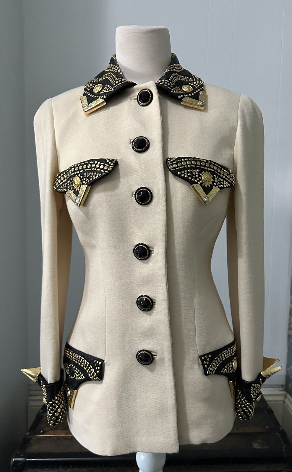 Image of Gianni Versace Vintage Couture Jacket in Beige, Women's (Size Small)