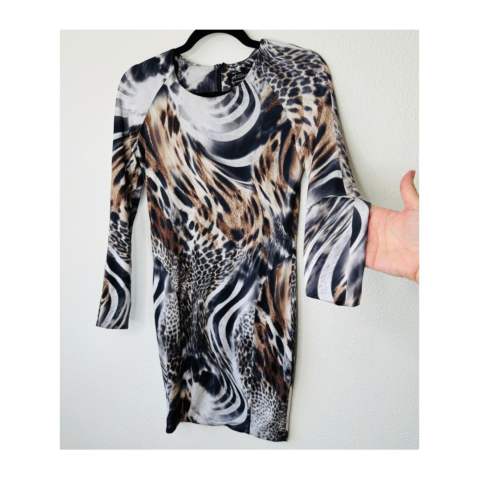 white bodycon dress off the shoulder LAPOINTE Printed Mesh Draped Midi Dress main image 0
