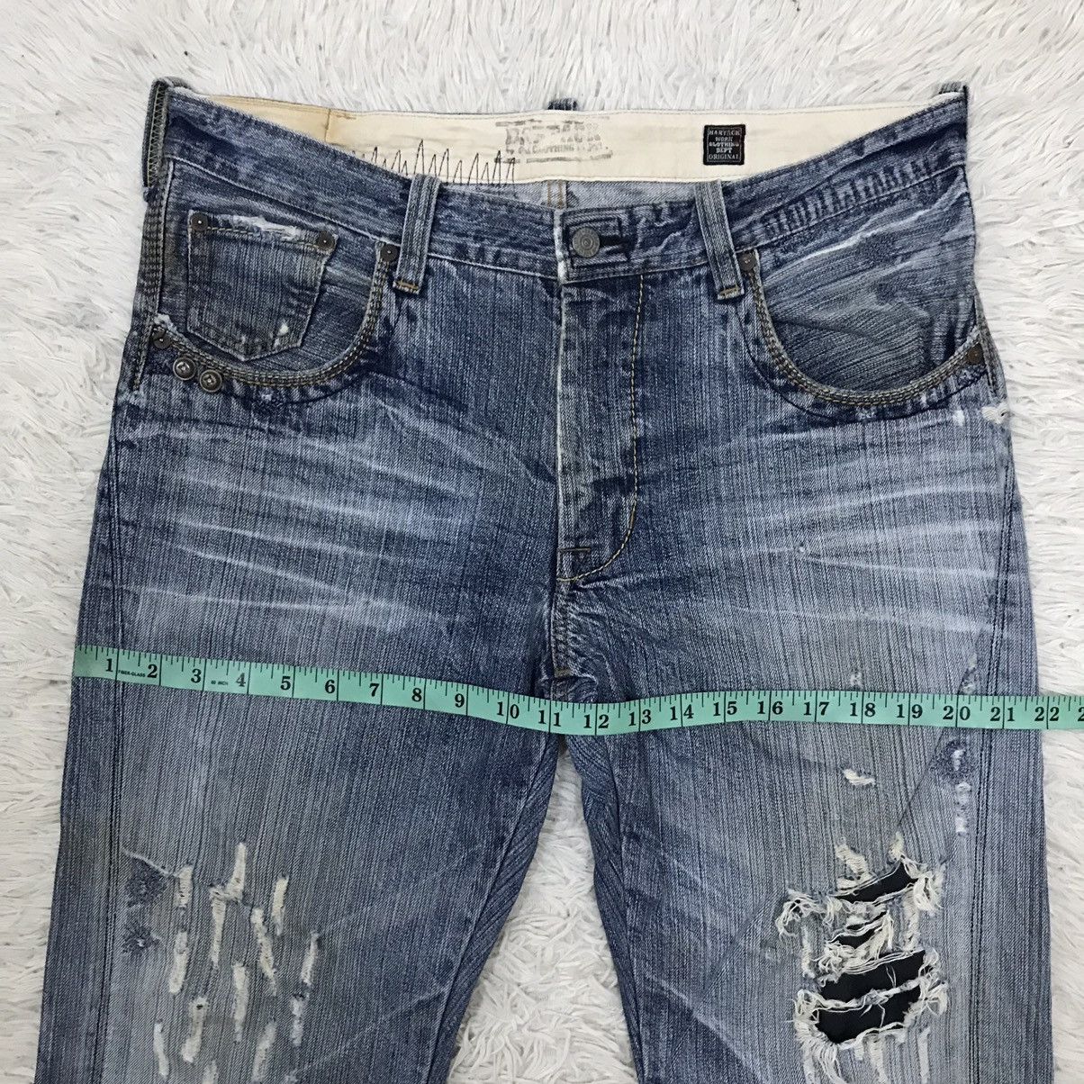 If Six Was Nine Vintage Bartack Work Clothing Distressed Denim Jeans Size US 34 / EU 50 - 17 Thumbnail