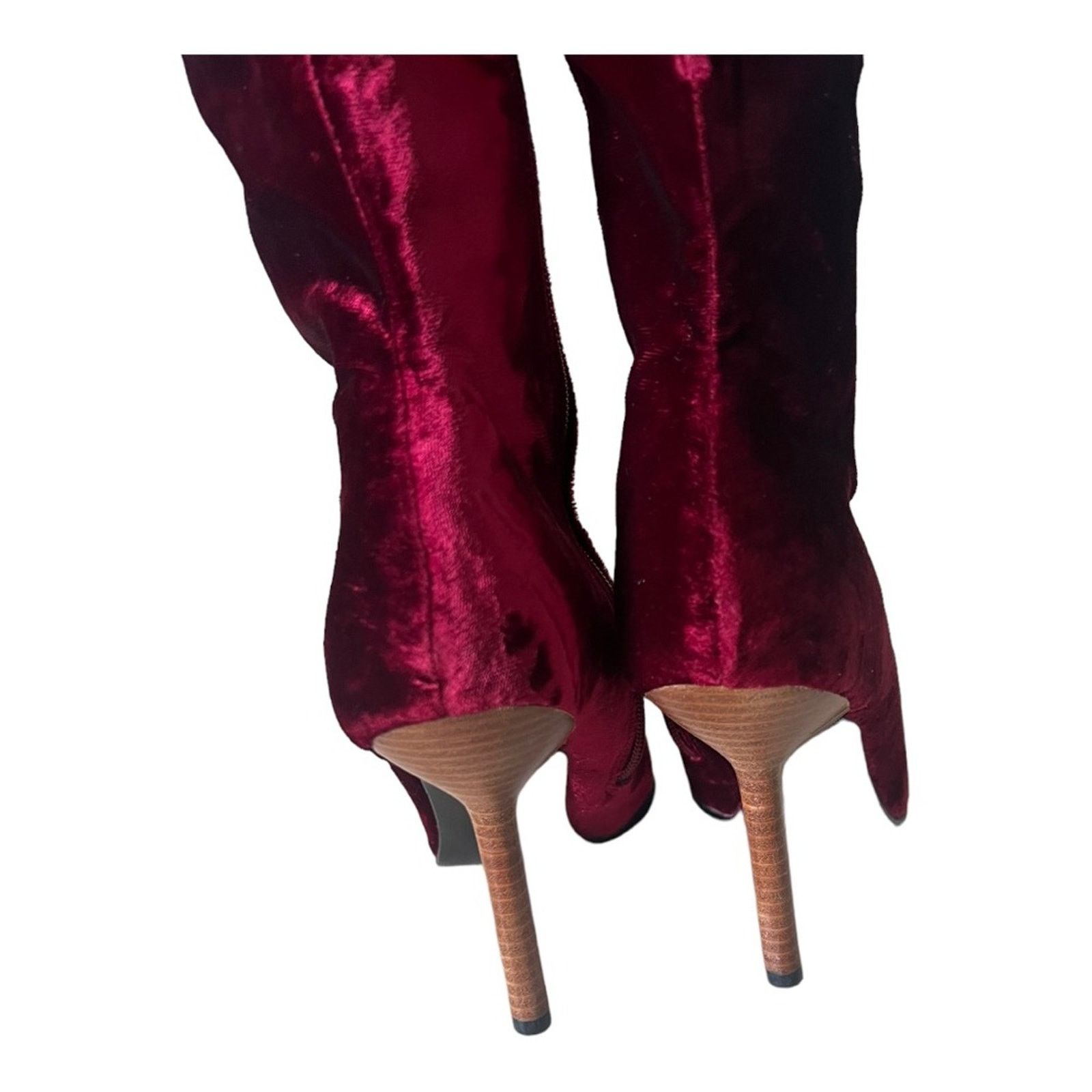 Colin Meredith Colin Stuart Red Velvet Leather Pointed Toe Heel Boots Sz 7M Size US 7 / IT 37 - 9 Thumbnail