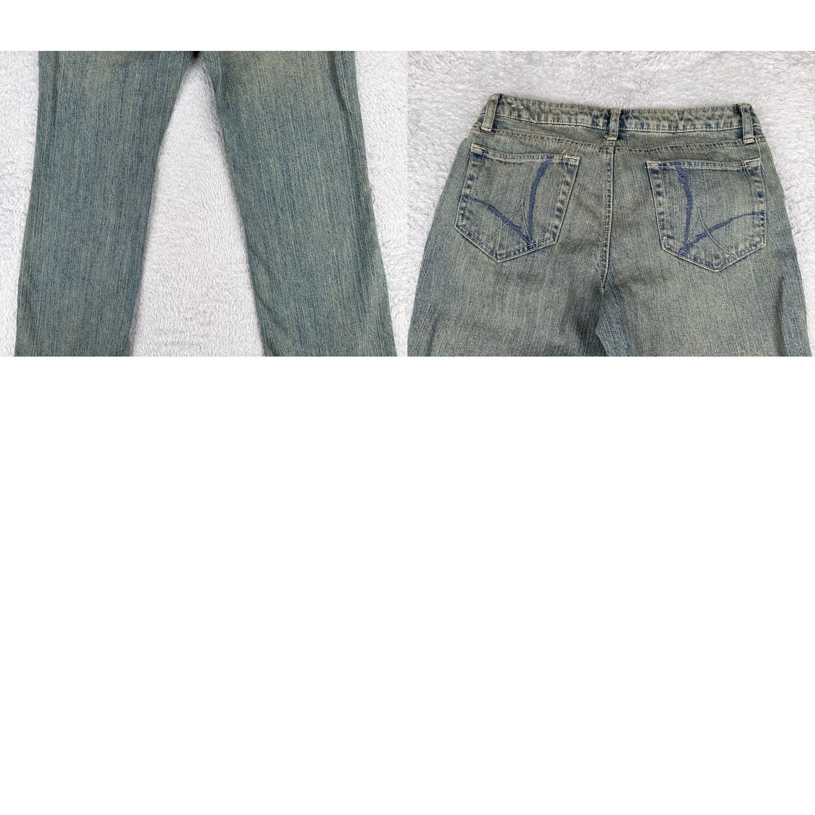 Vintage Arizona Jeans Co Juniors 7 S Blue Denim Med Wash Low Rise Cotton Blend 29x27 Jeans Womens 5-Pocket Rock Flared Distressed Pockets Vintage No Size 28" / US 6 / IT 42 - 10 Thumbnail