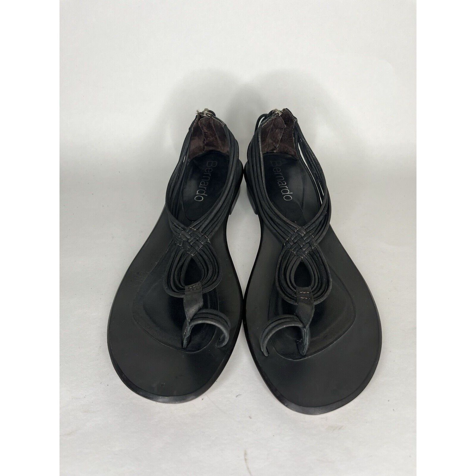 Other Bernardo Black Leather Toe Post Back Zipper Heel Sandals Wom Size US 8.5 / IT 38.5 - 13 Thumbnail