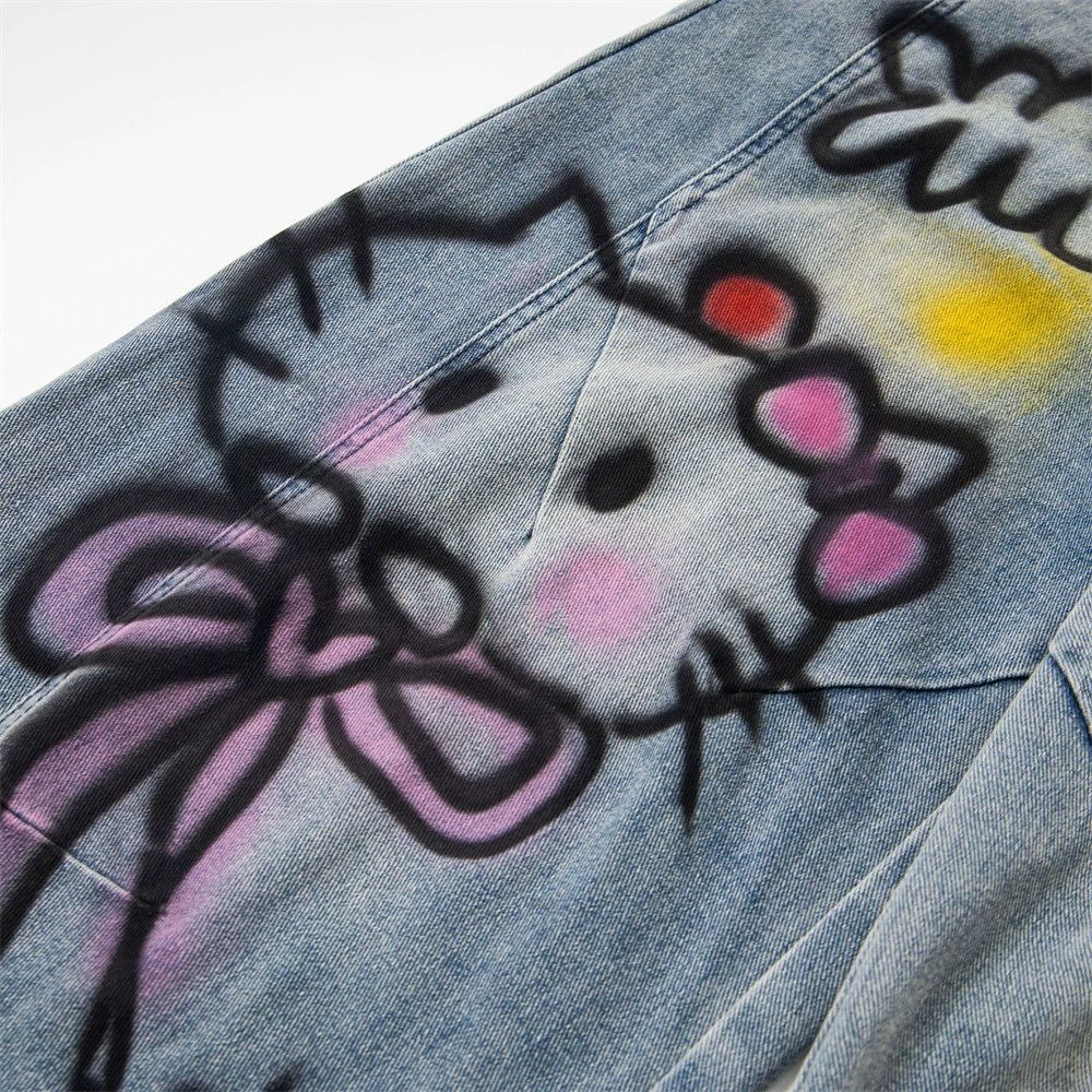 Jean Men's distressed washed graffiti cartoon machete jeans Size US 32 / EU 48 - 4 Thumbnail