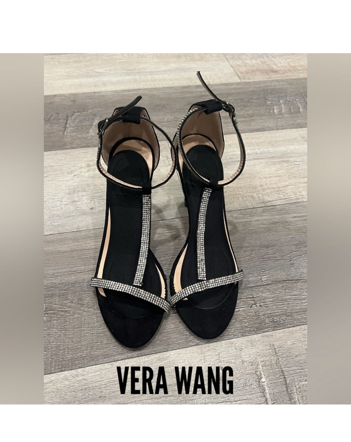 Vera Wang Vera Wang Black Rhinestone Ankle Strap Heels Size 38 US 7.5 Size US 7.5 / IT 37.5 - 1 Thumbnail