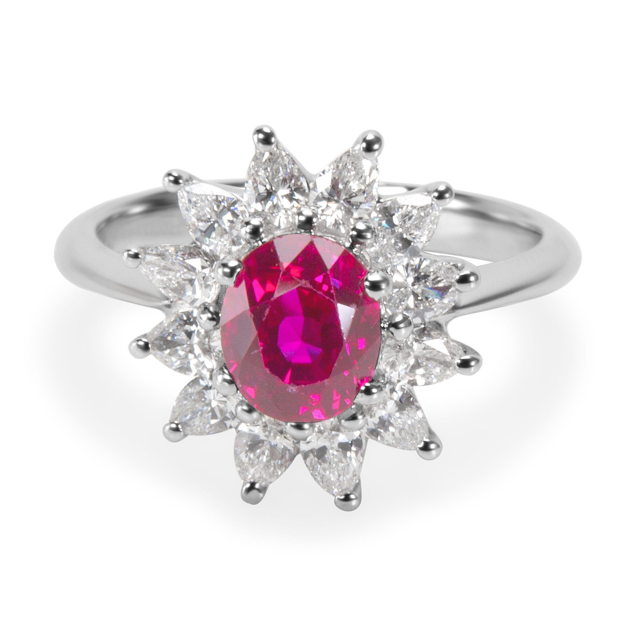 image of Tiffany Co Tiffany & Co. Gia Certified Burmese Ruby & Diamond Ring In Platinum 2.13 Ctw in Silver, 