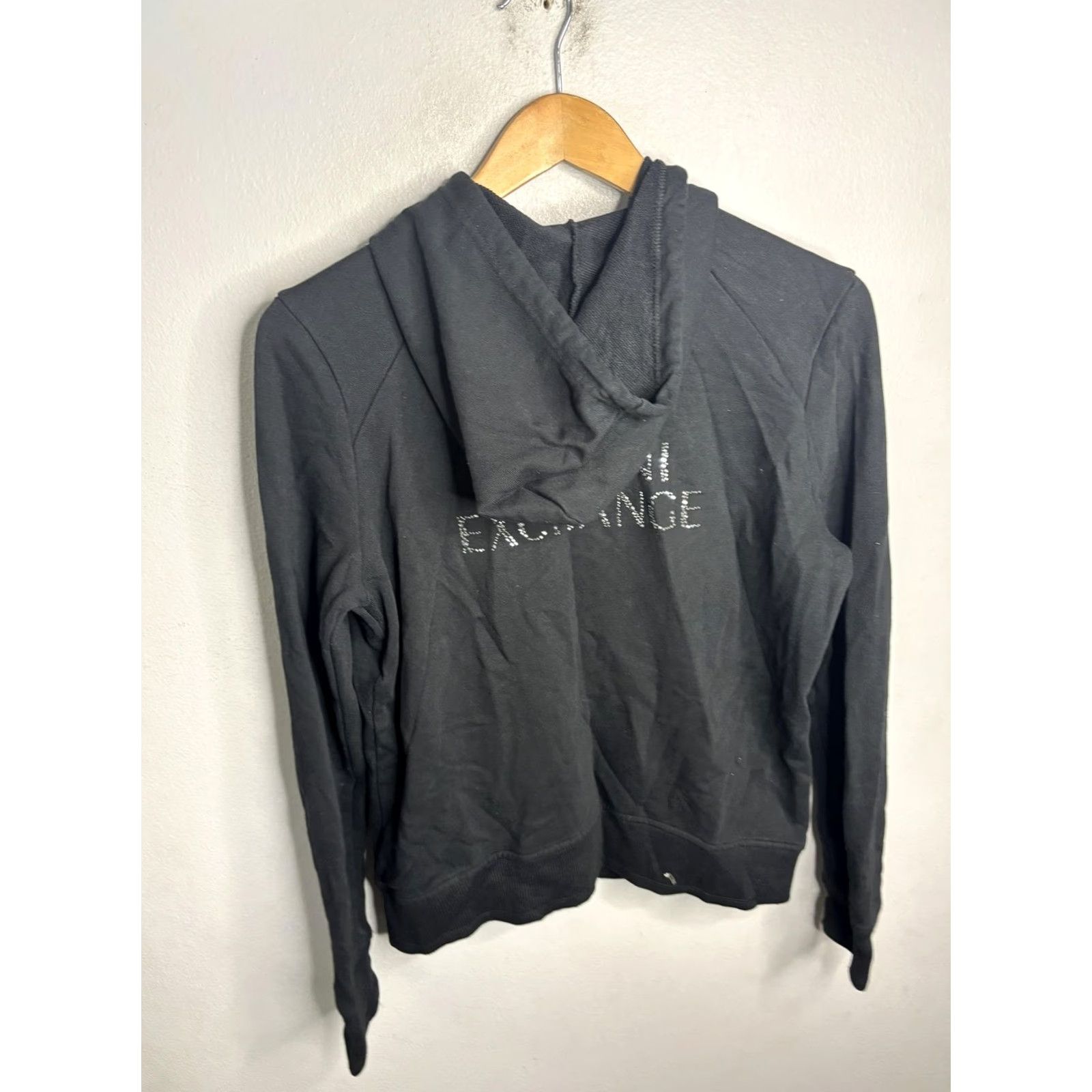 Armani Exchange VINTAGE Armani Exchange Hoodie Womens Large Black Full Zip Hooded Sweatshirt Rhinestone Logo Size L / US 10 / IT 46 - 6 Thumbnail