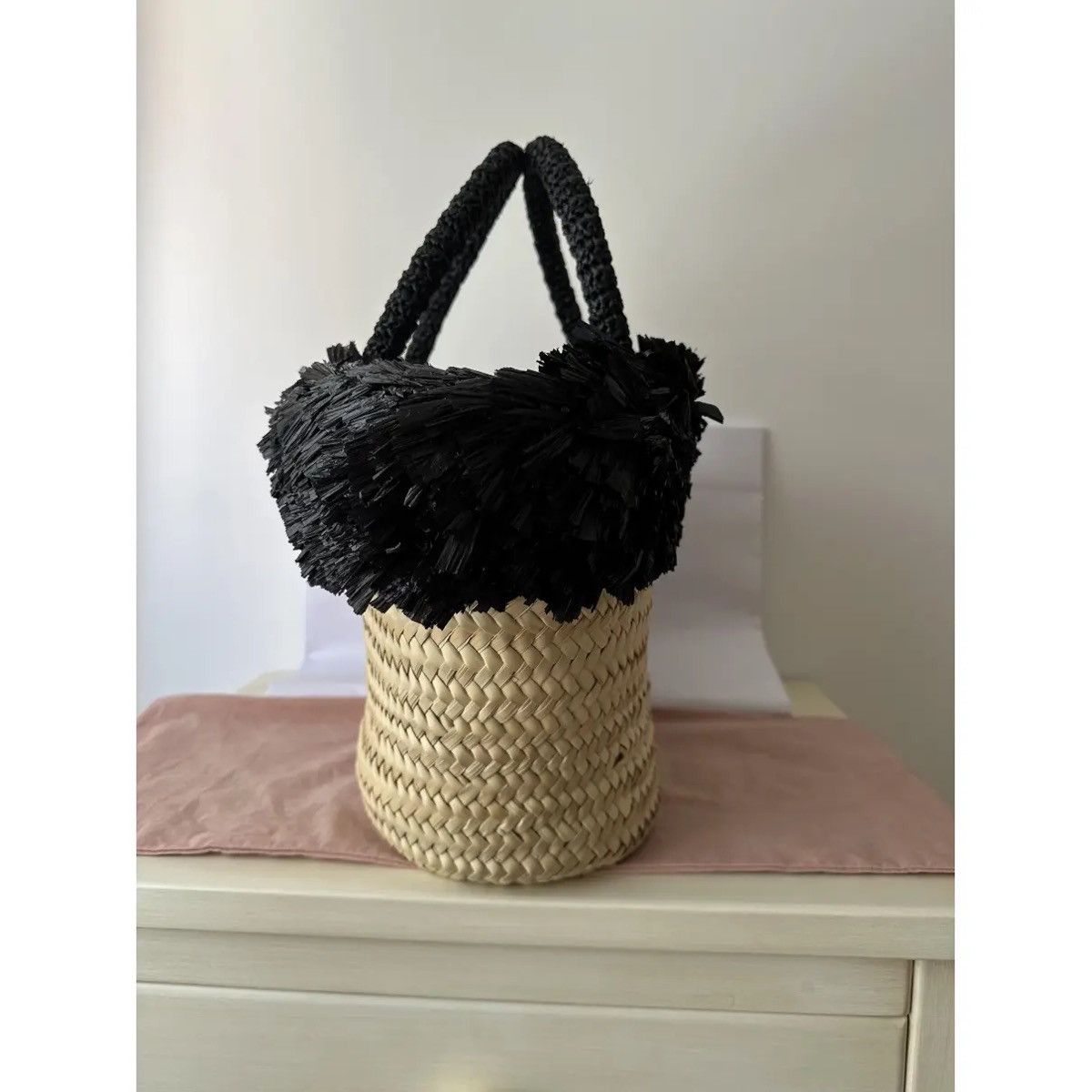 Miu Miu Wicker Straw Tote Basket Bag in Black Size ONE SIZE - 3 Thumbnail
