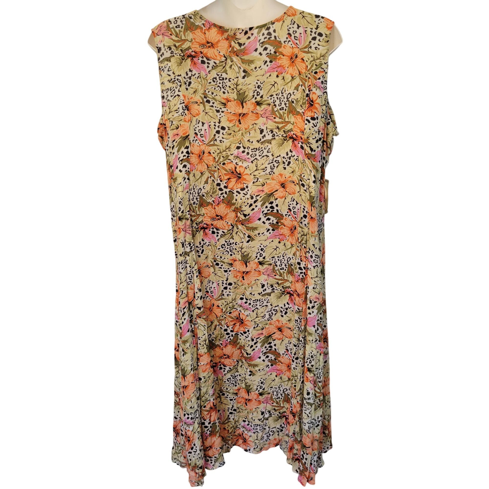 Other Woman Within 2X Sleeveless V Neck Dress Animal Floral Print Size XXL / US 16-18 / IT 52-54 - 4 Thumbnail